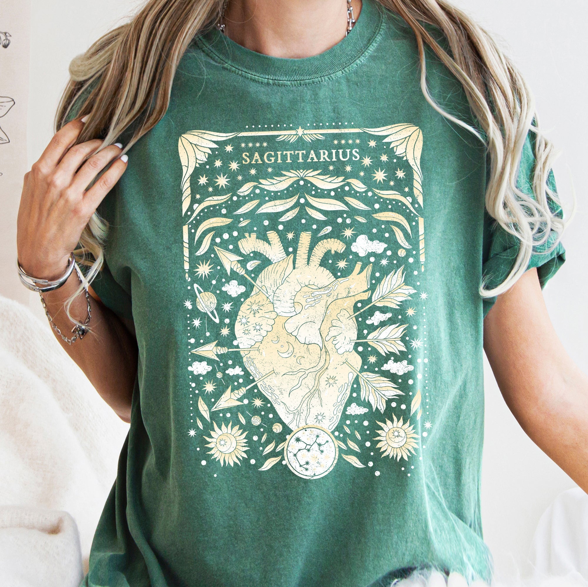 Sagittarius Celestial Zodiac Astrology Horoscope Graphic Vintage Edition Comfort Colors Tee