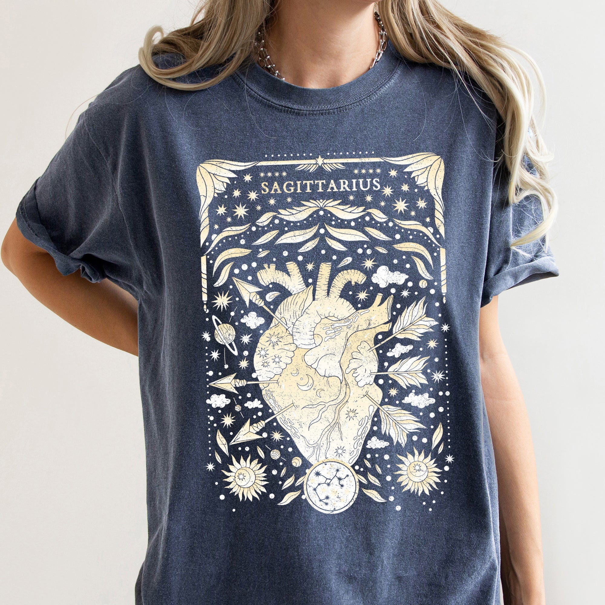 Sagittarius Celestial Zodiac Astrology Horoscope Graphic Vintage Edition Comfort Colors Tee