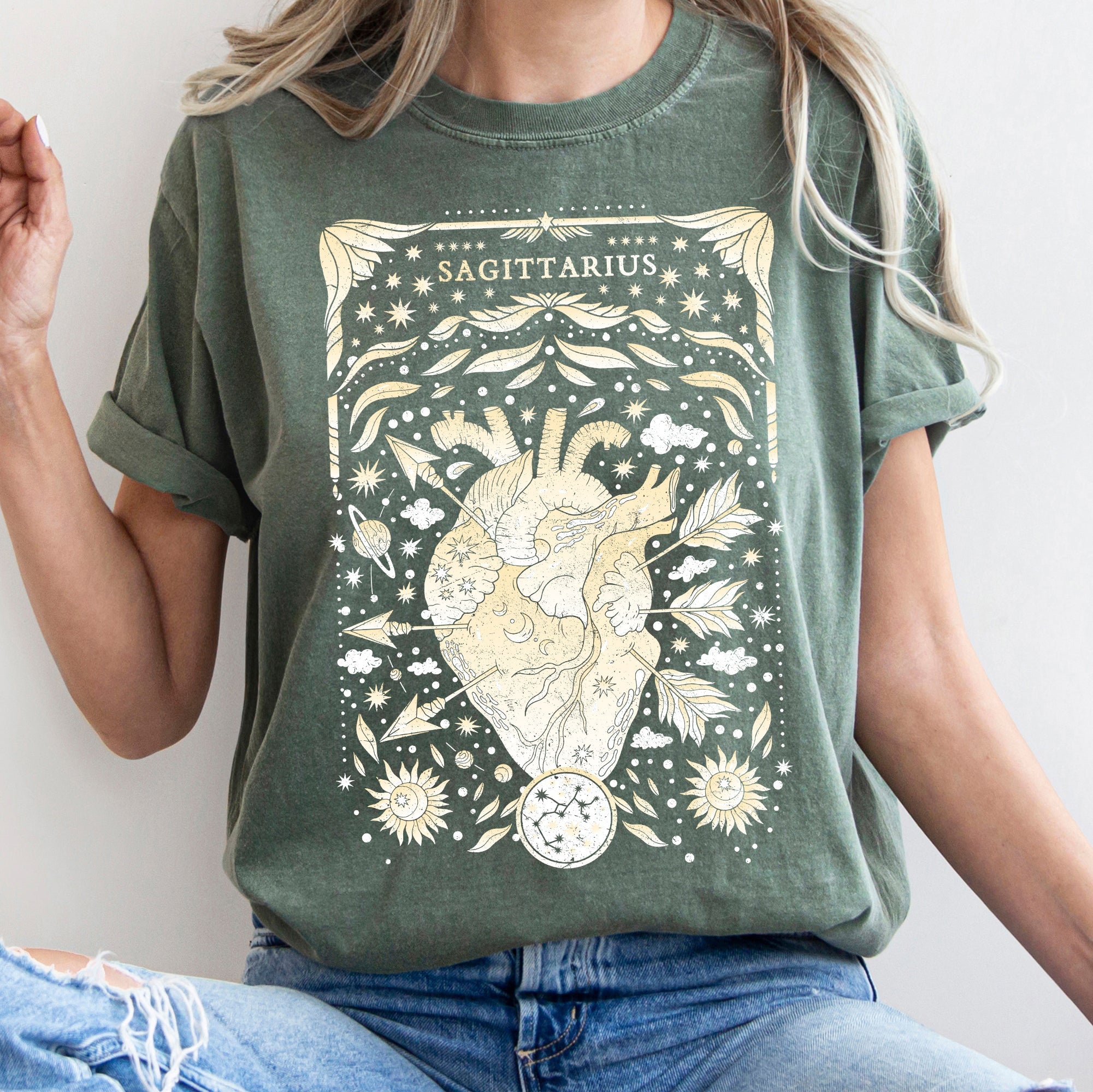 Sagittarius Celestial Zodiac Astrology Horoscope Graphic Vintage Edition Comfort Colors Tee