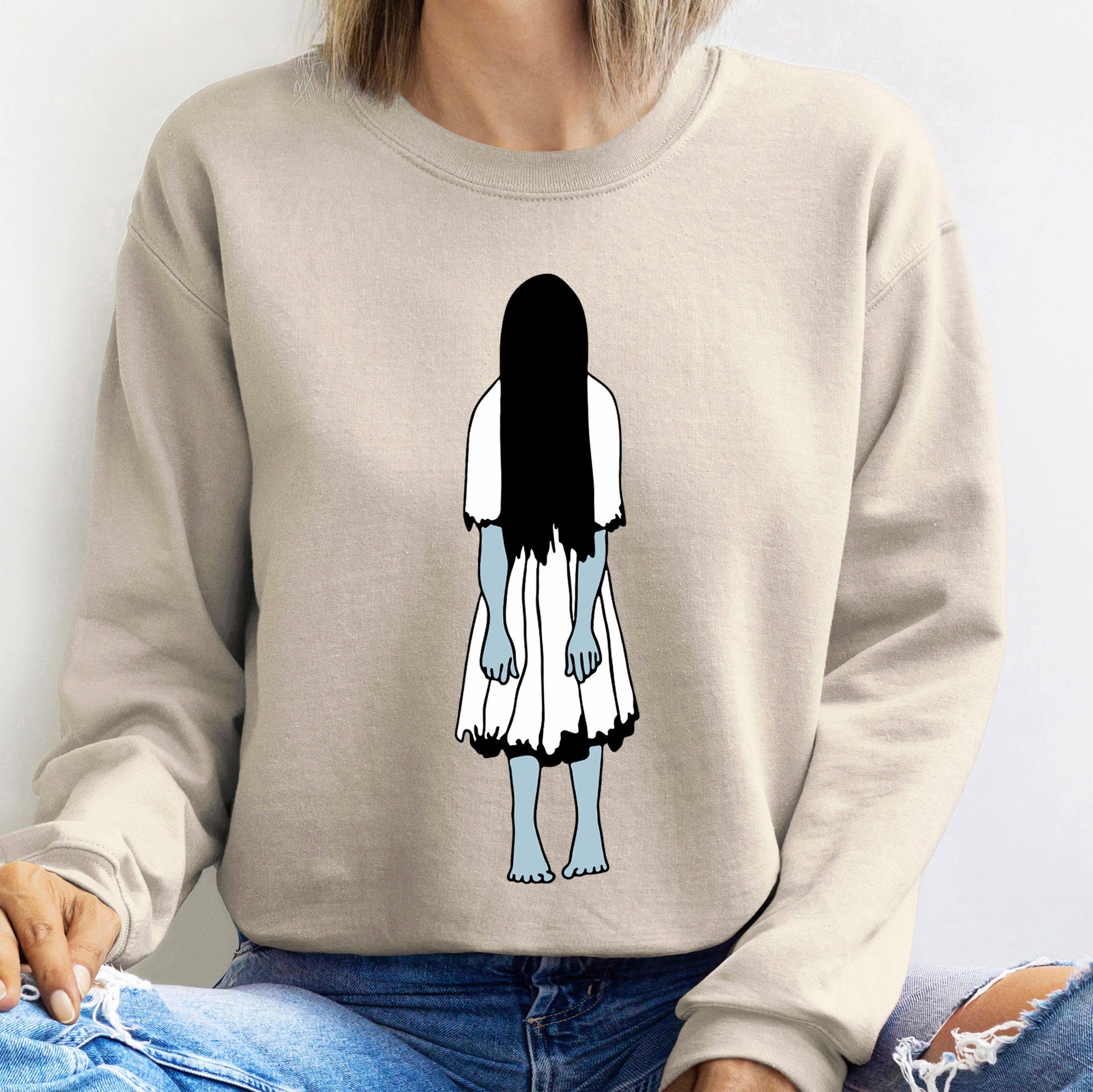 Samara Vintage Halloween Haunted Portrait Print Ultra Cozy Cotton Blend Sweatshirt