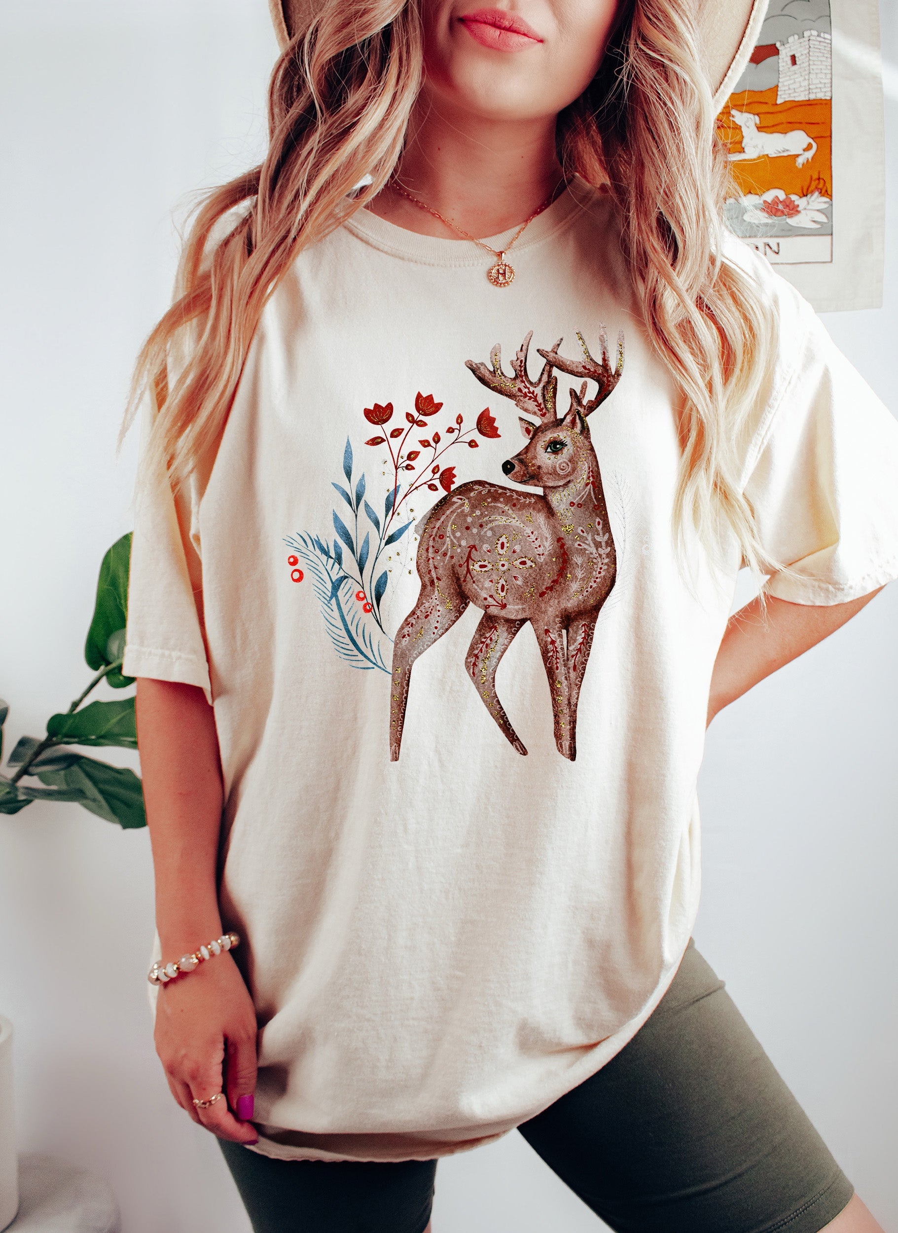 Scandinavian Folk Deer Nordic Heritage Pattern Vintage Charm Art For Everyday Wear Comfort Colors Tee