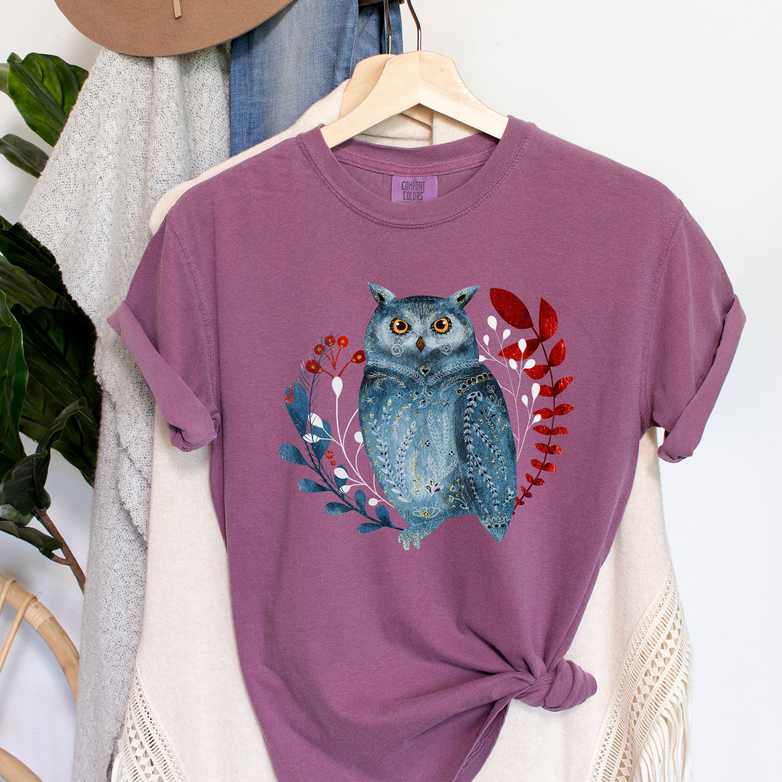 Scandinavian Folk Owl Nordic Whimsy Heritage Pattern Vintage Artisan Comfort Colors Tee