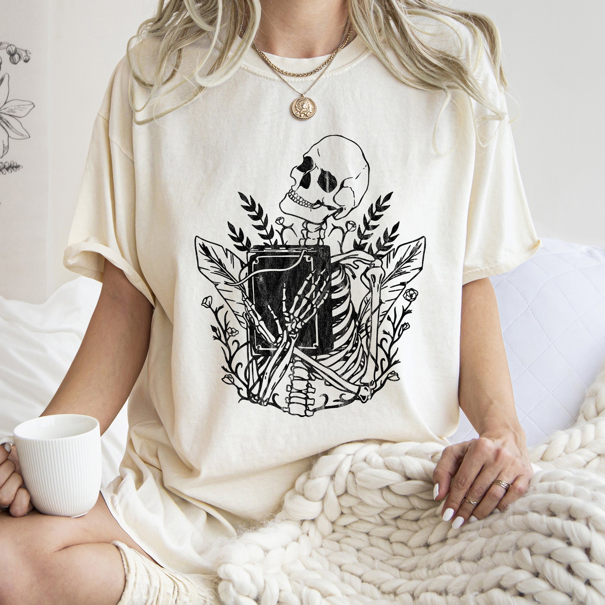 Skeleton And The Book Vintage Retro Halloween Gothic Tale Edition Comfort Colors Tee