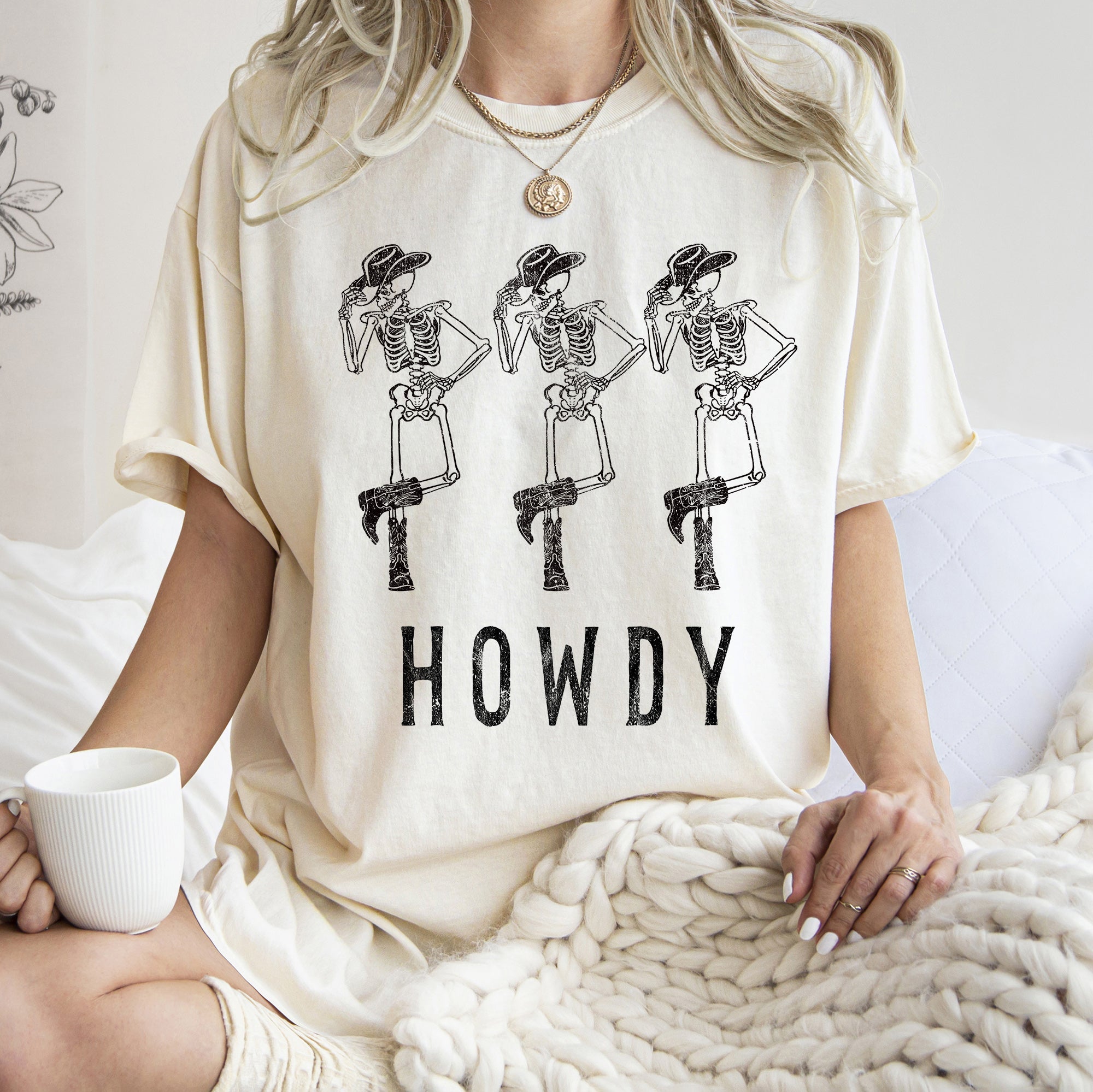 Howdy Skeletons Retro Western Halloween Forever Midnight Edition Comfort Colors Tee