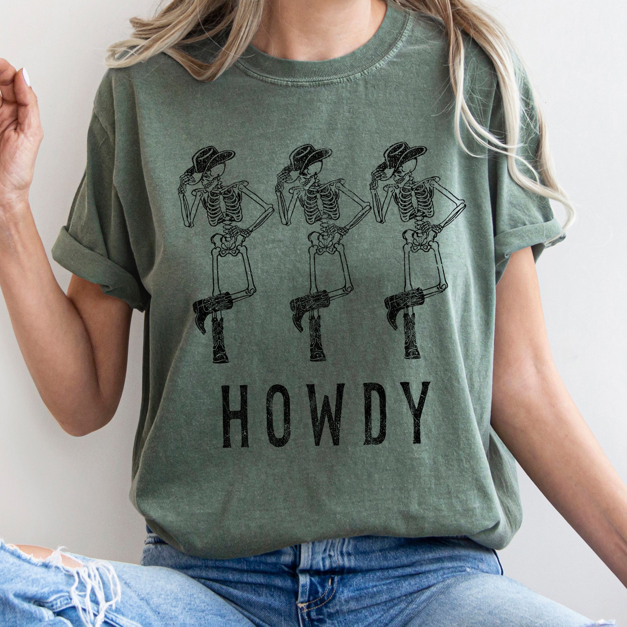 Howdy Skeletons Retro Western Halloween Forever Midnight Edition Comfort Colors Tee