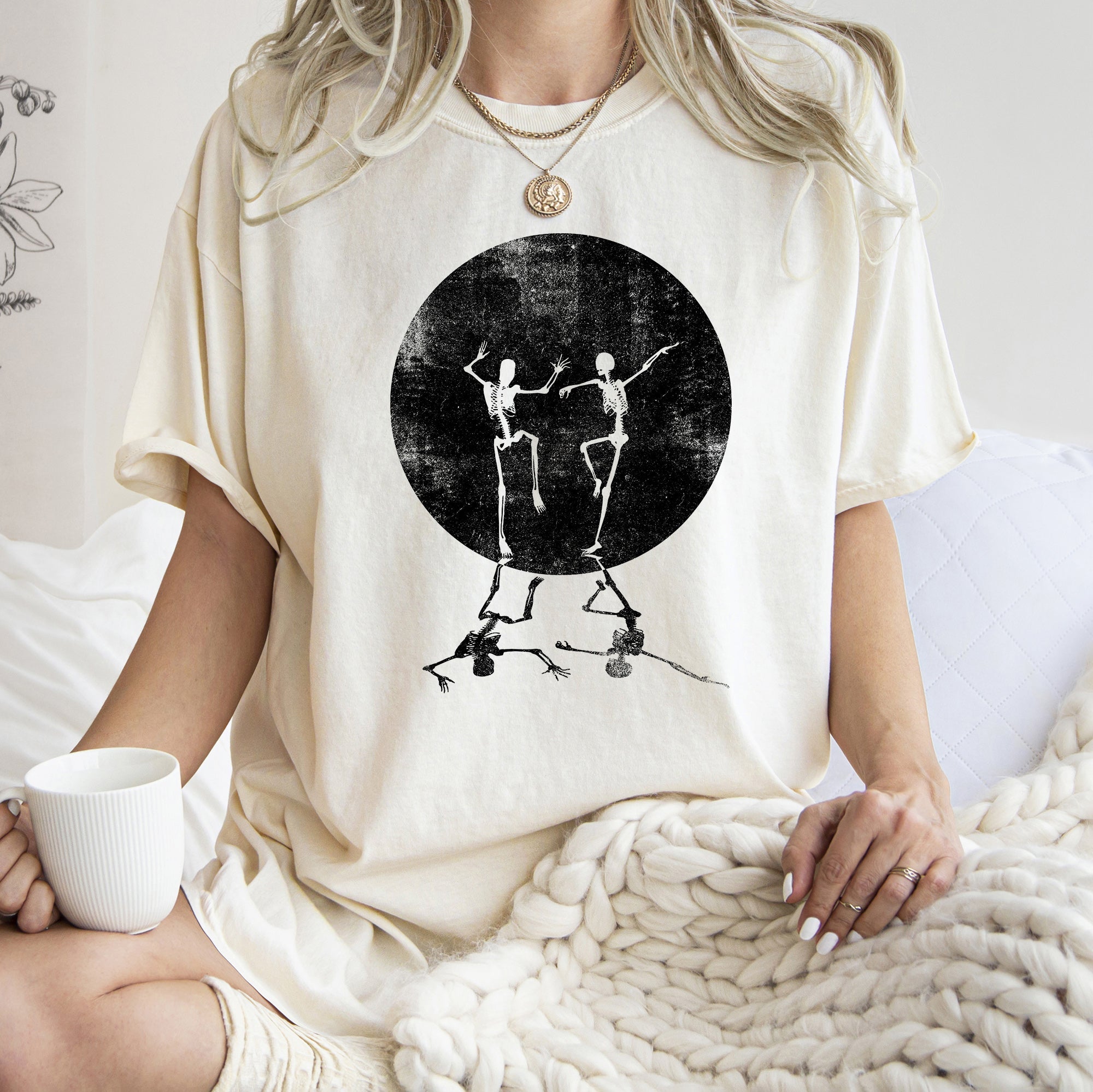 Skeletons Dancing Moonlight Retro Halloween Vintage Night Parade Scene Comfort Colors Tee