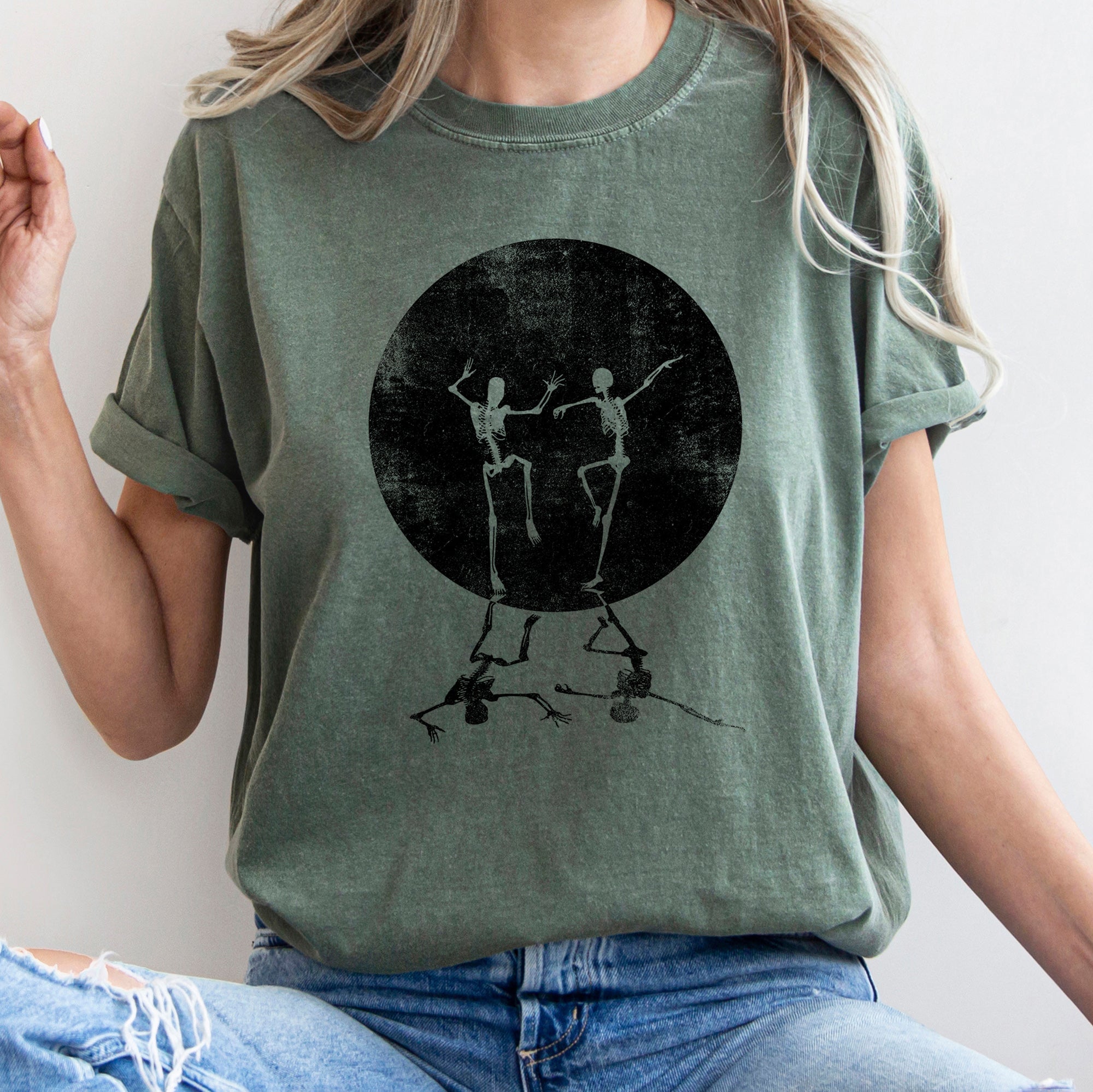 Skeletons Dancing Moonlight Retro Halloween Vintage Night Parade Scene Comfort Colors Tee