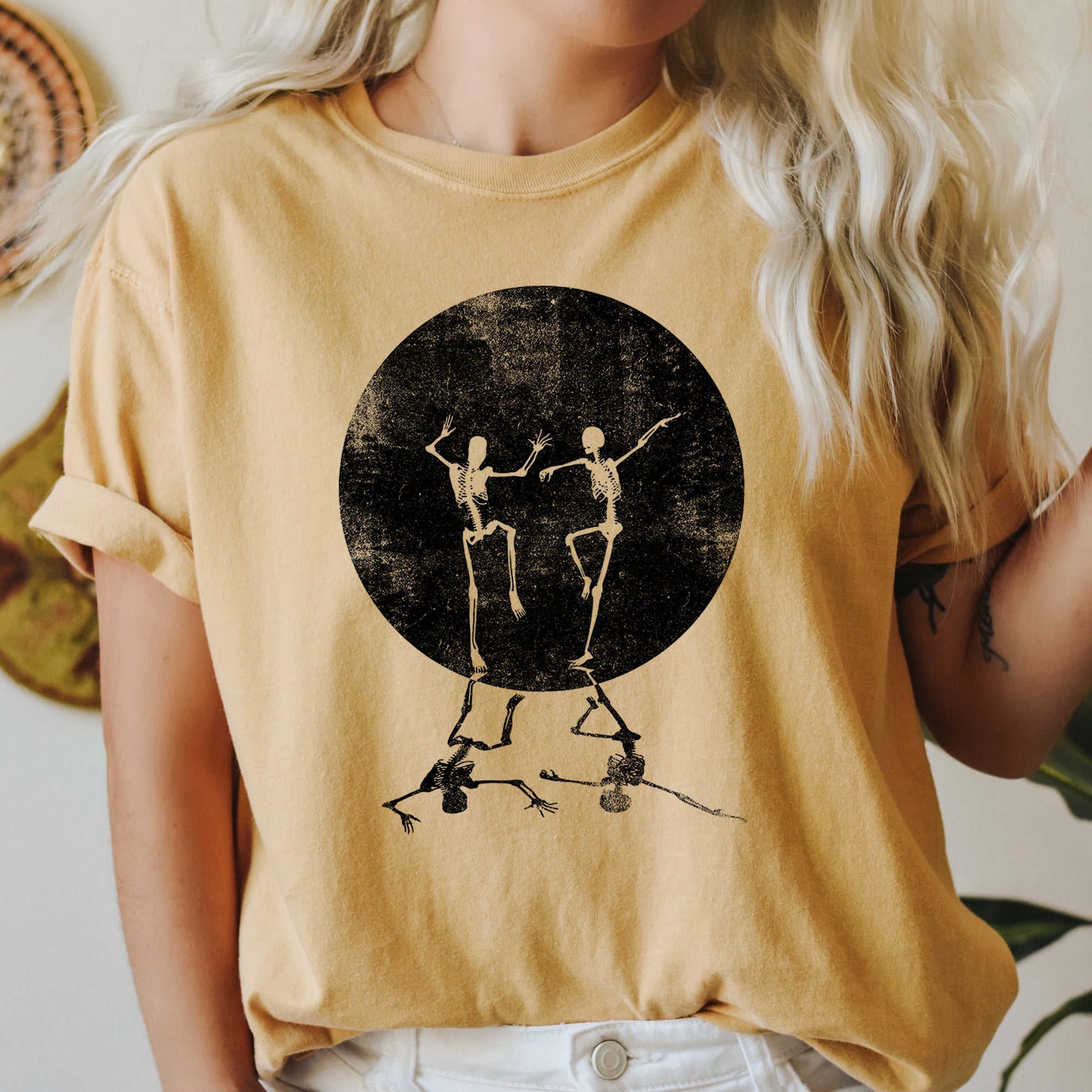 Skeletons Dancing Moonlight Retro Halloween Vintage Night Parade Scene Comfort Colors Tee