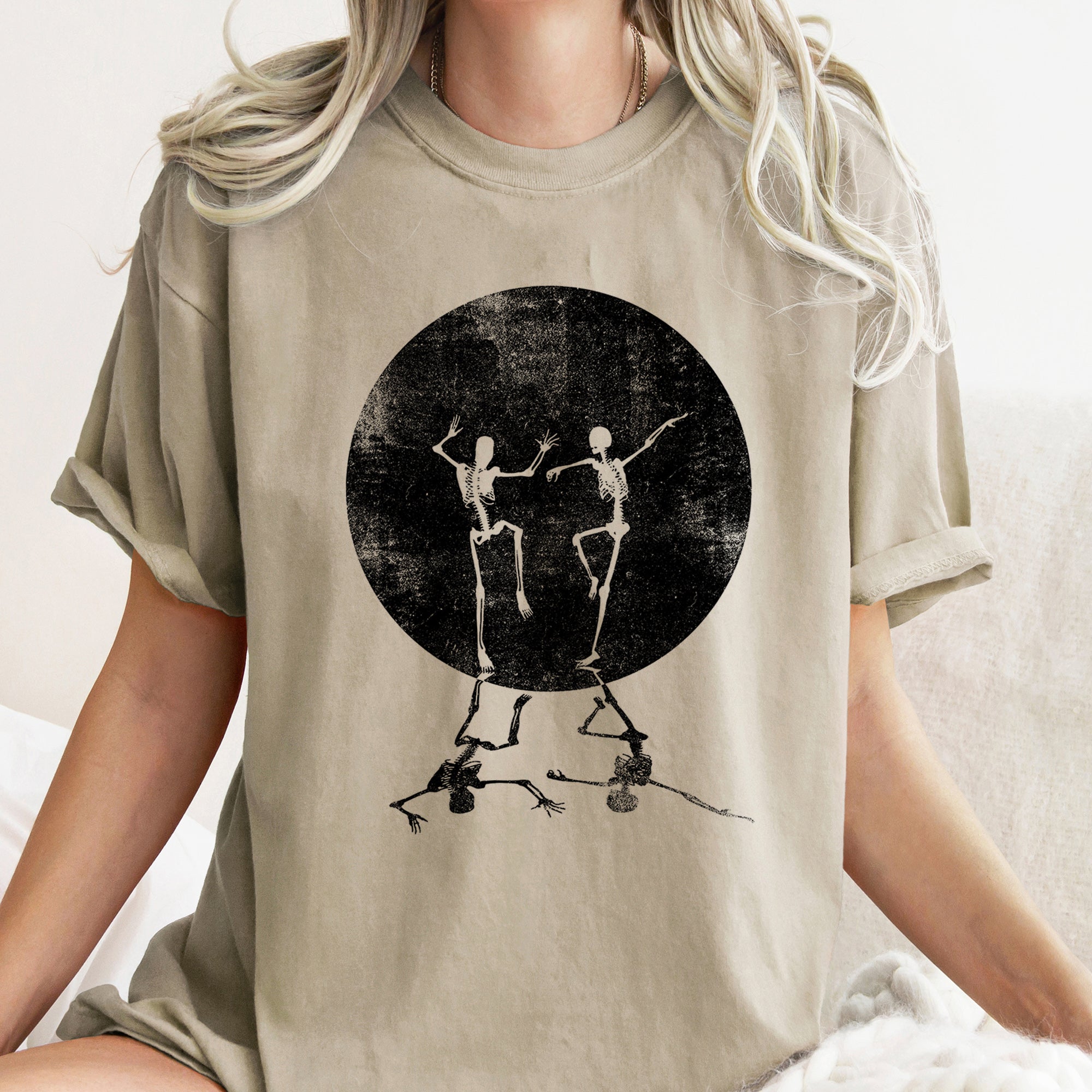 Skeletons Dancing Moonlight Retro Halloween Vintage Night Parade Scene Comfort Colors Tee