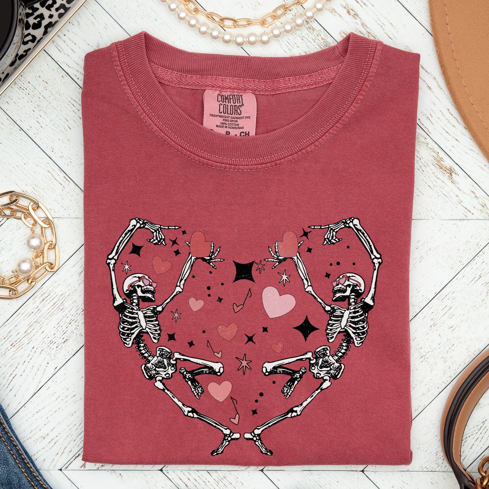 Dancing Skeletons, Heart Valentine's Day Edition Premium Vintage Style Comfort Colors Tee