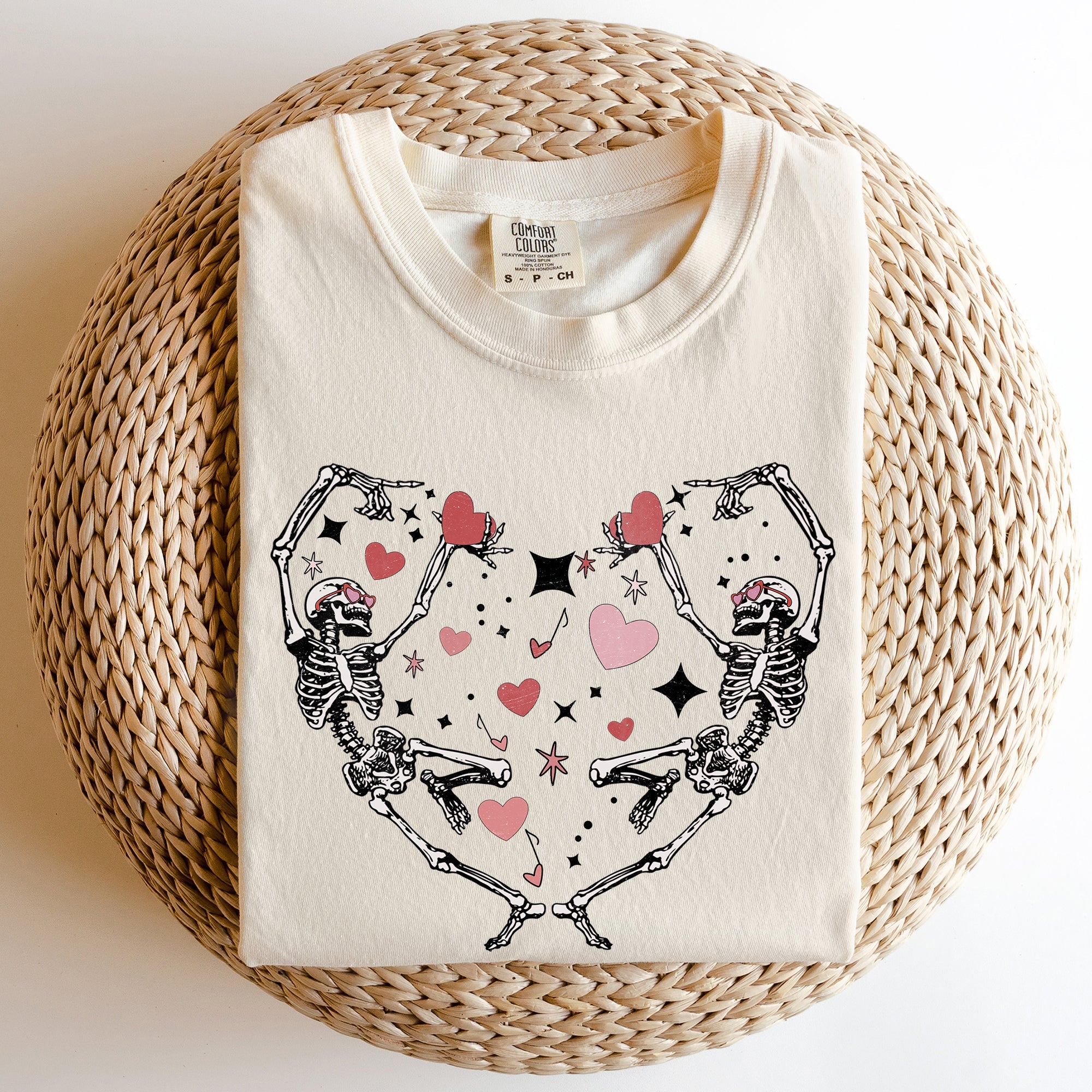 Dancing Skeletons, Heart Valentine's Day Edition Premium Vintage Style Comfort Colors Tee