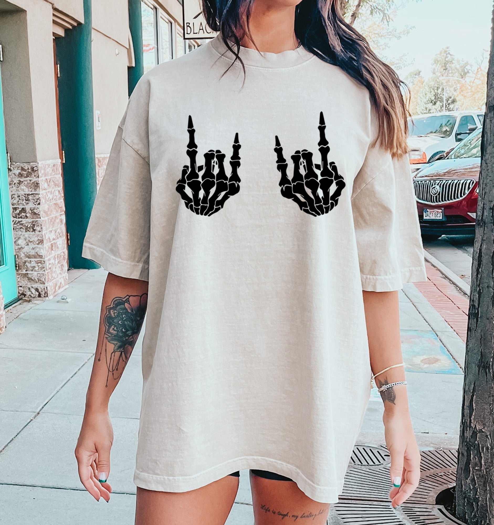 Skeleton Horns Rock Music BW Skull Illustration Design Vintage Rock Graphic Artwork Comfort Colors Tee