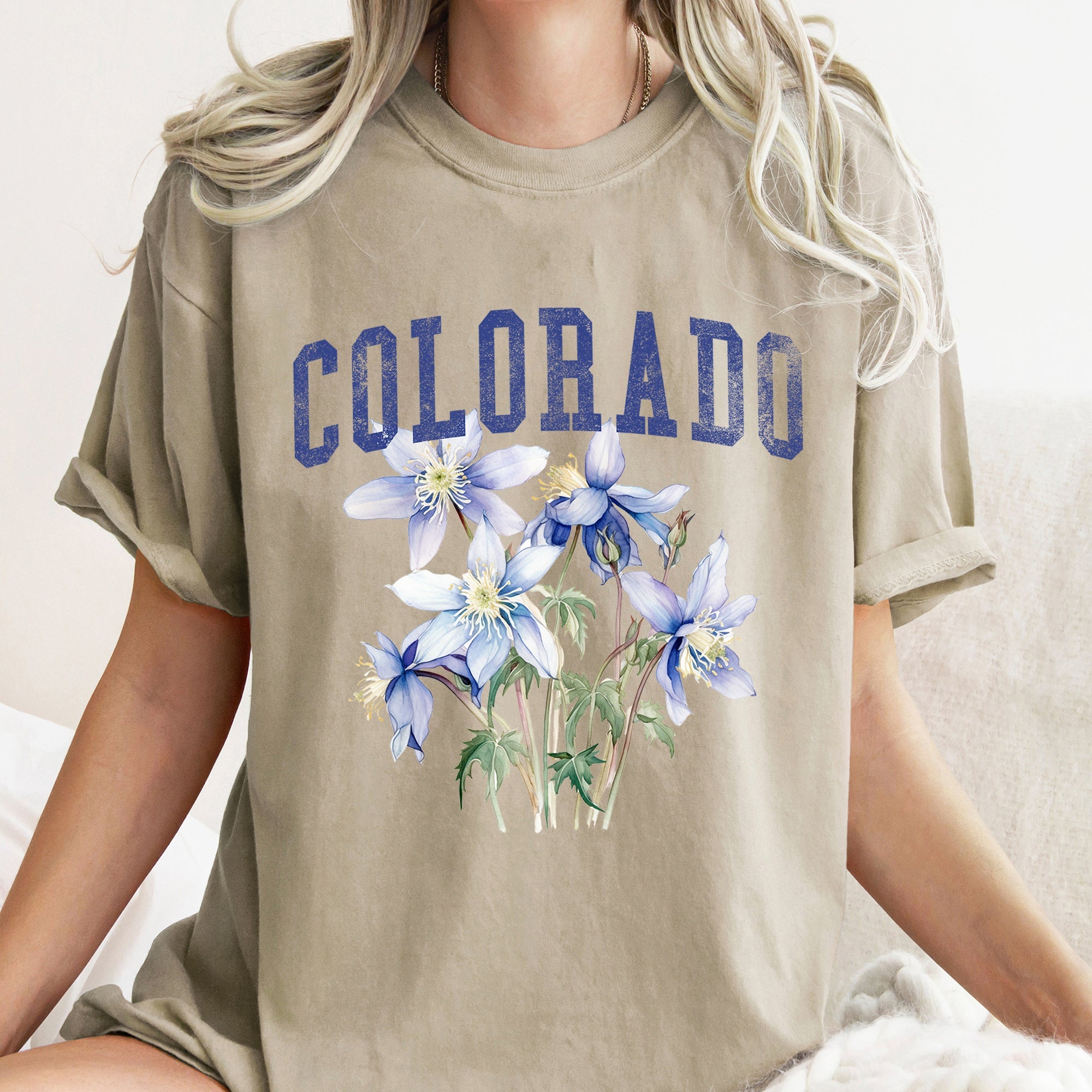 Colorado State Flower Classic Script Emblem Edition Vintage Inspired Bold Lettering Comfort Colors Tee