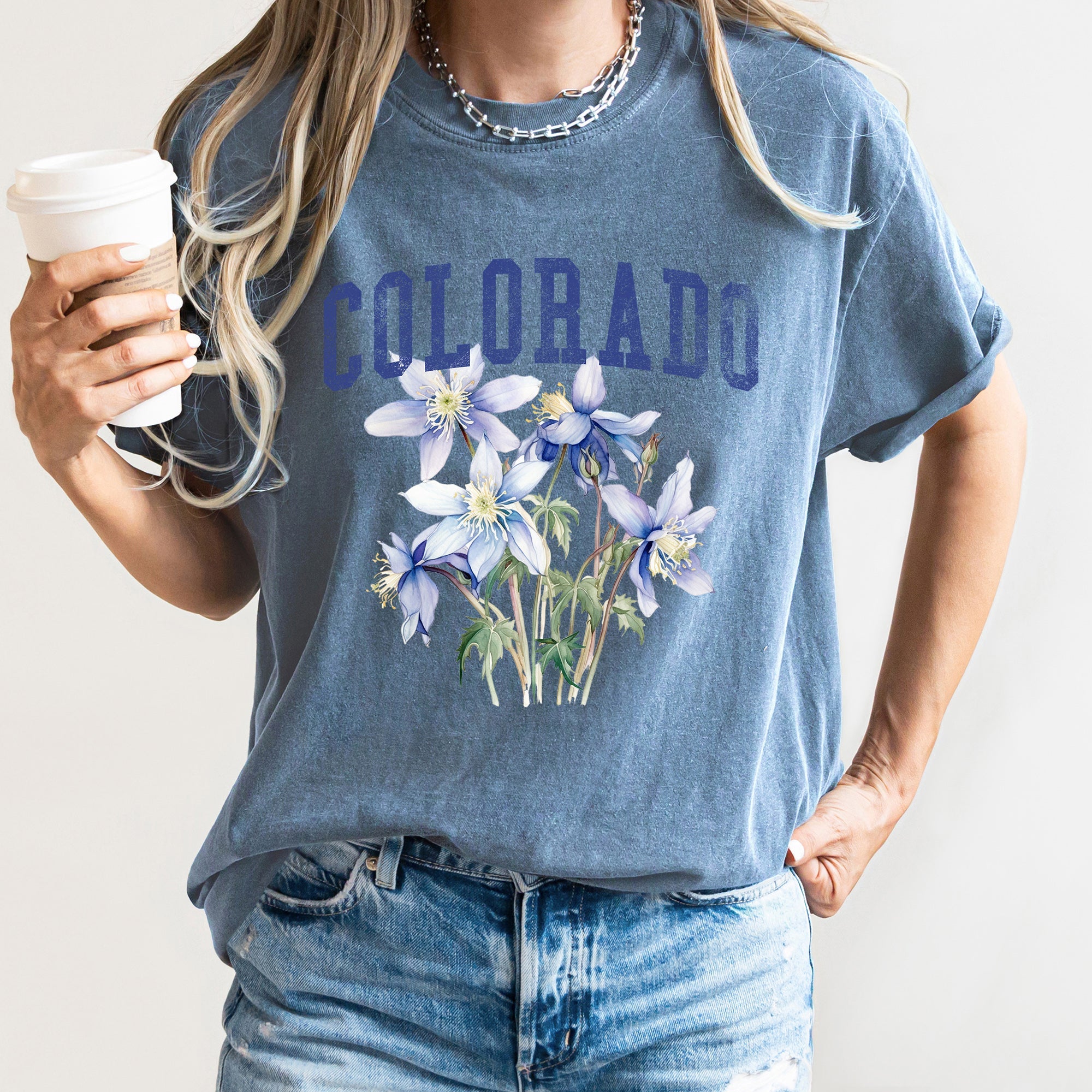 Colorado State Flower Classic Script Emblem Edition Vintage Inspired Bold Lettering Comfort Colors Tee
