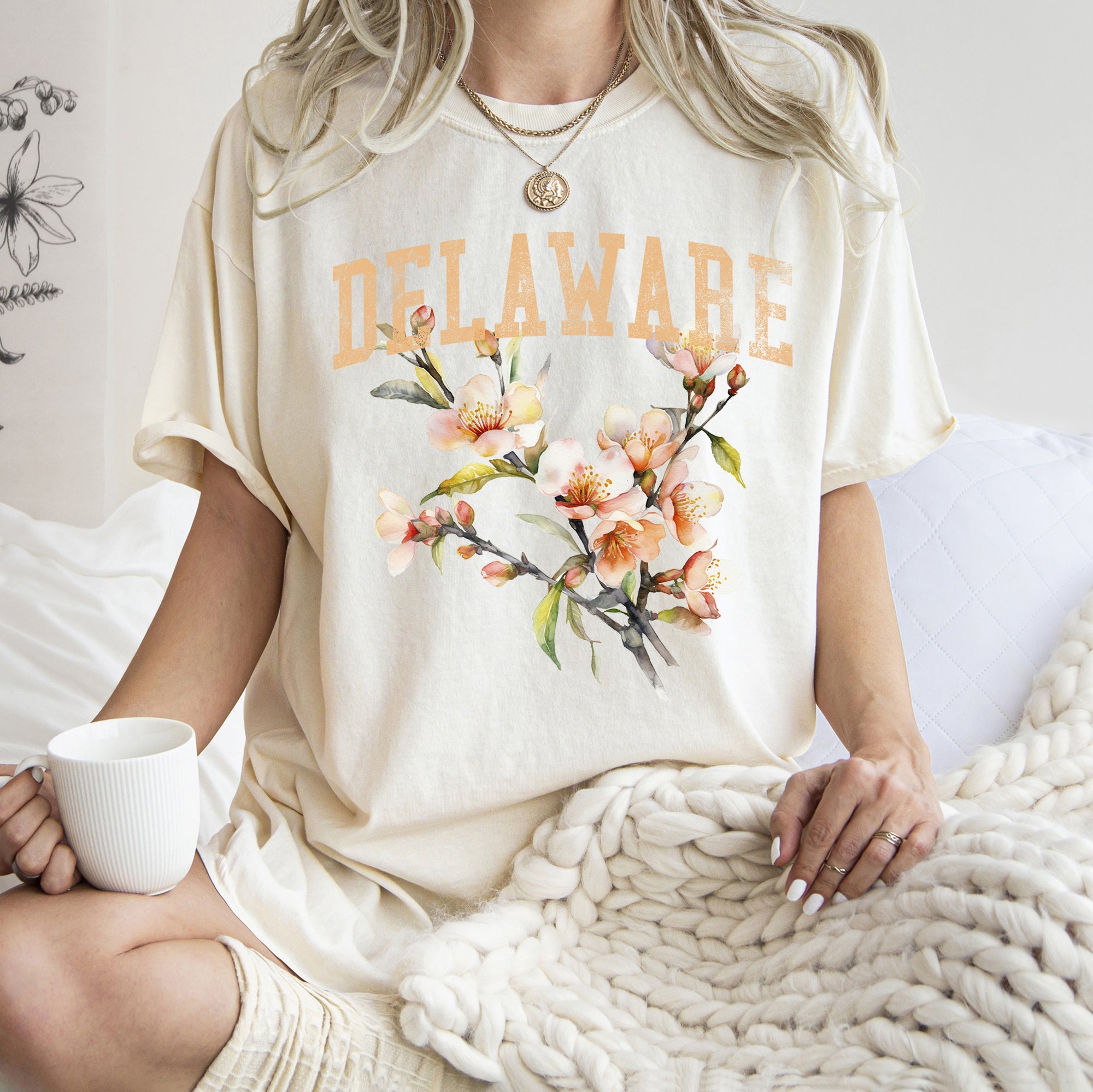 Delaware State Flower Comfort Colors Tee Hand Dyed Vintage Washed Premium Apparel