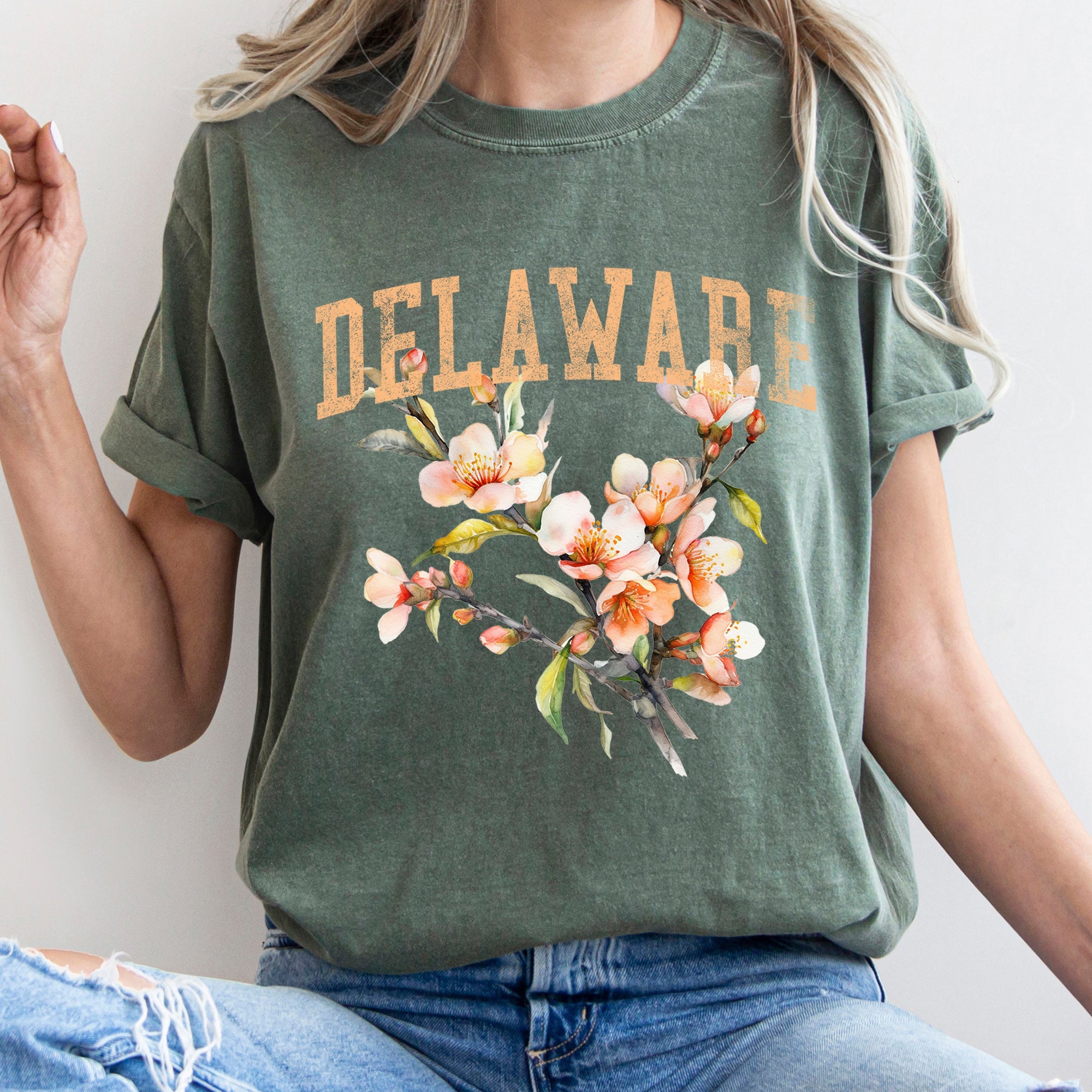 Delaware State Flower Comfort Colors Tee Hand Dyed Vintage Washed Premium Apparel