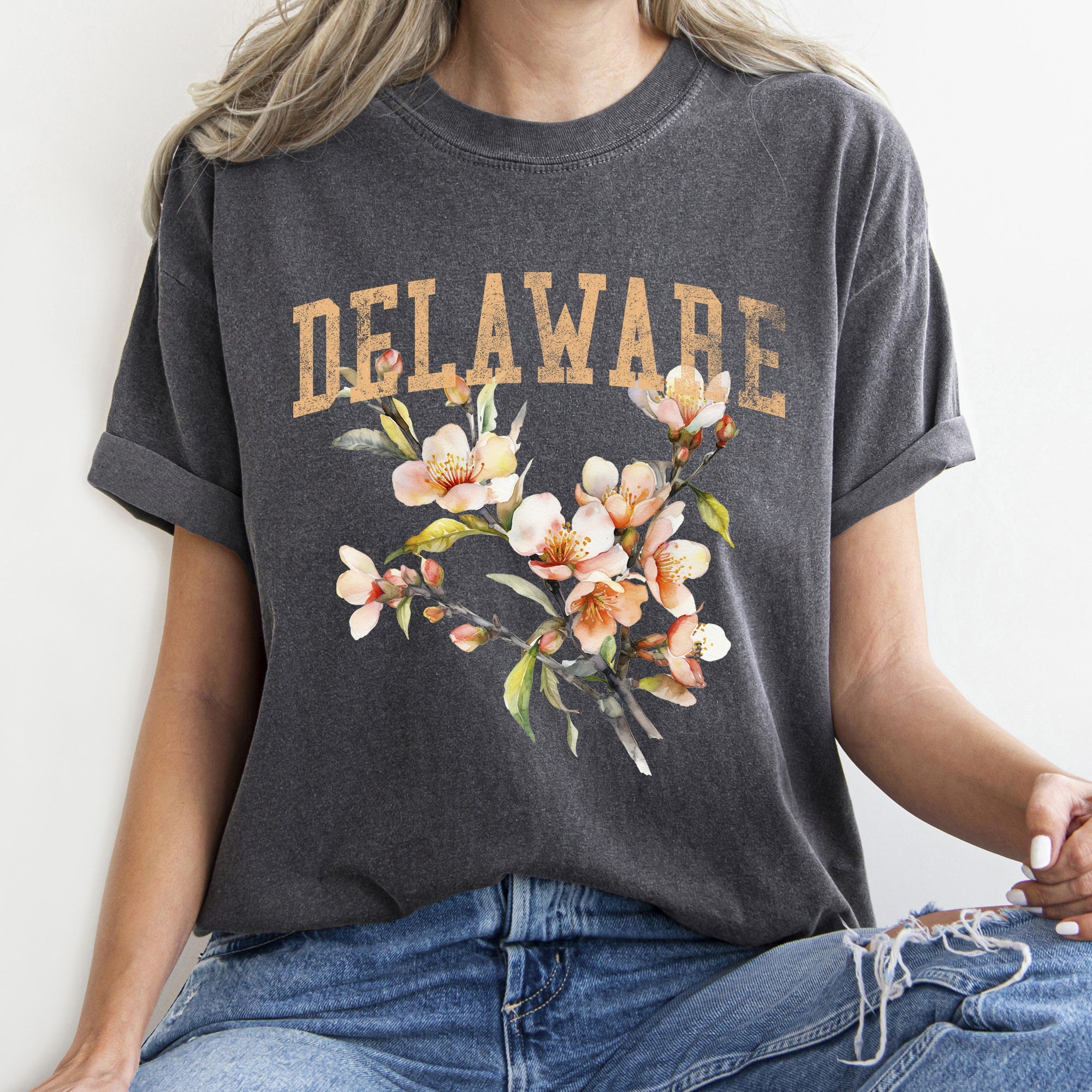 Delaware State Flower Comfort Colors Tee Hand Dyed Vintage Washed Premium Apparel