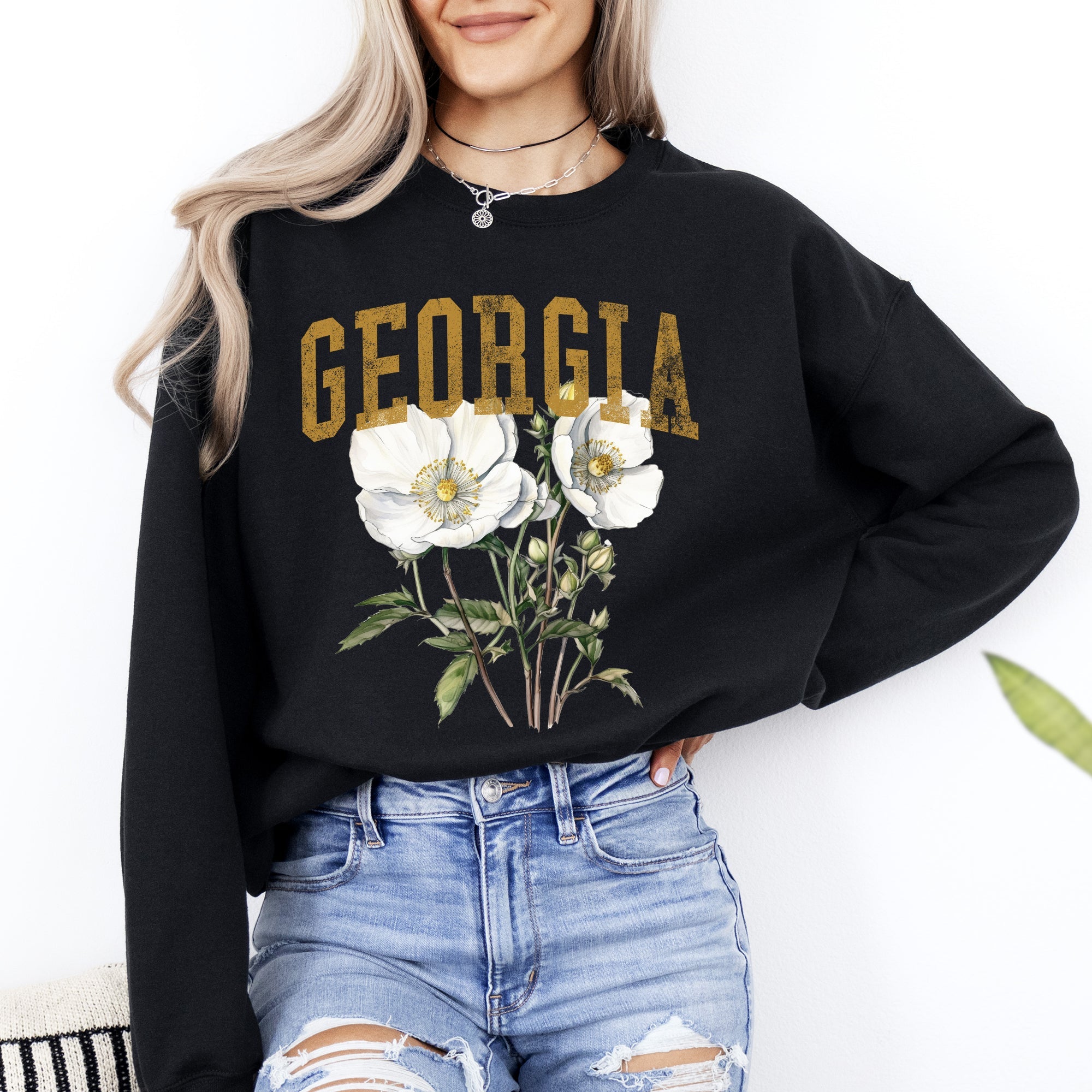 Georgia State Flower Emblem and Heritage Classic Botanical Illustration Sweatshirt