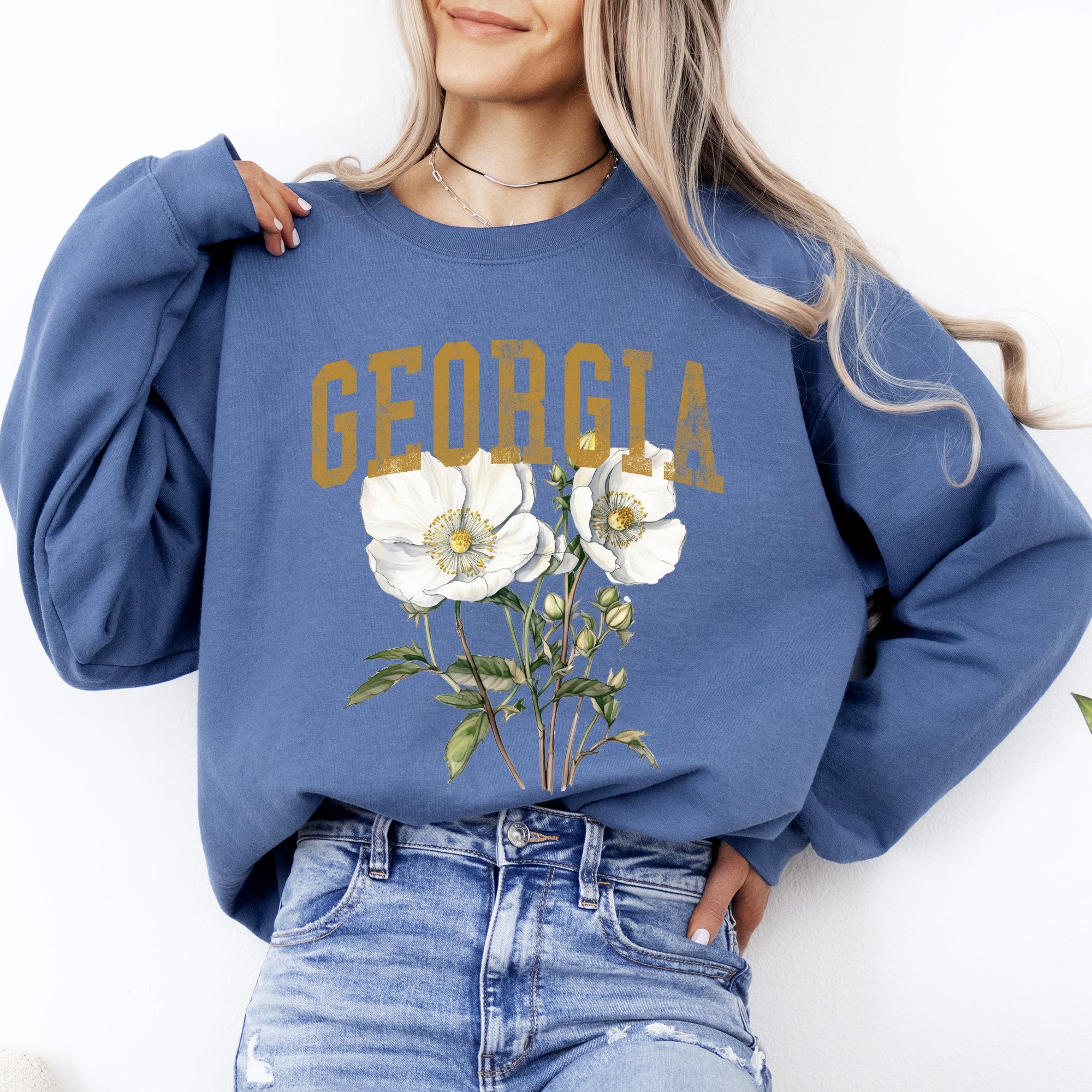 Georgia State Flower Emblem and Heritage Classic Botanical Illustration Sweatshirt