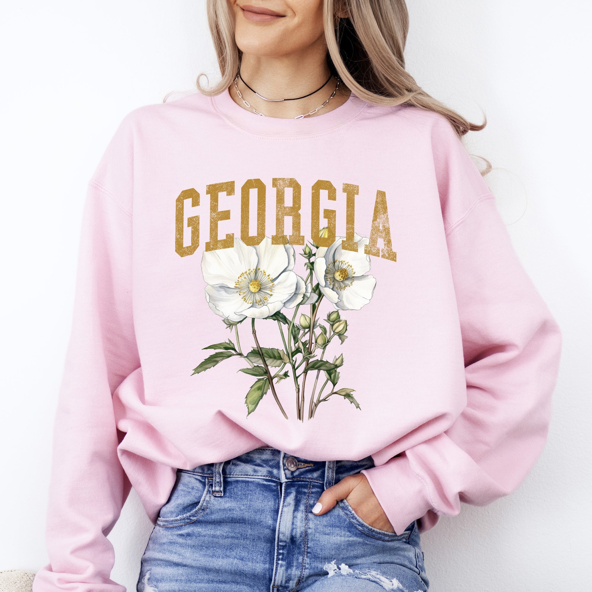 Georgia State Flower Emblem and Heritage Classic Botanical Illustration Sweatshirt