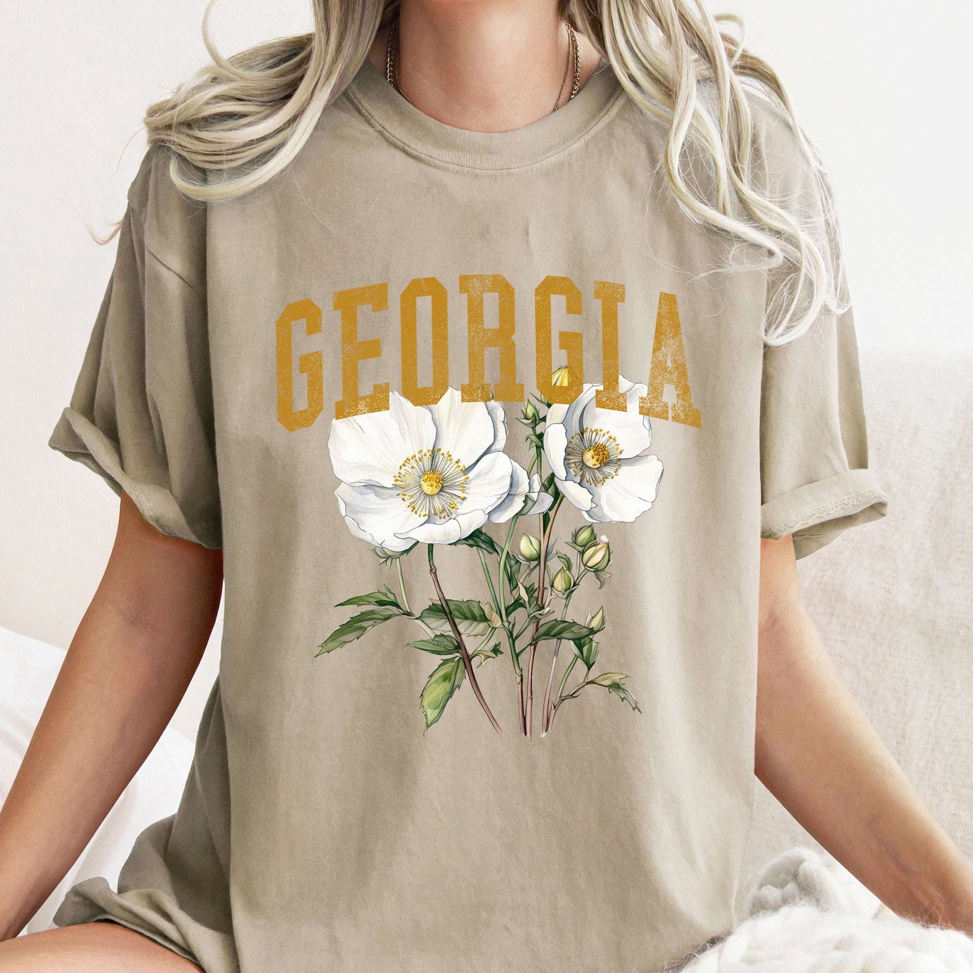Georgia State Flower Vintage Script Emblem Heritage Peach State Pride Comfort Colors Tee