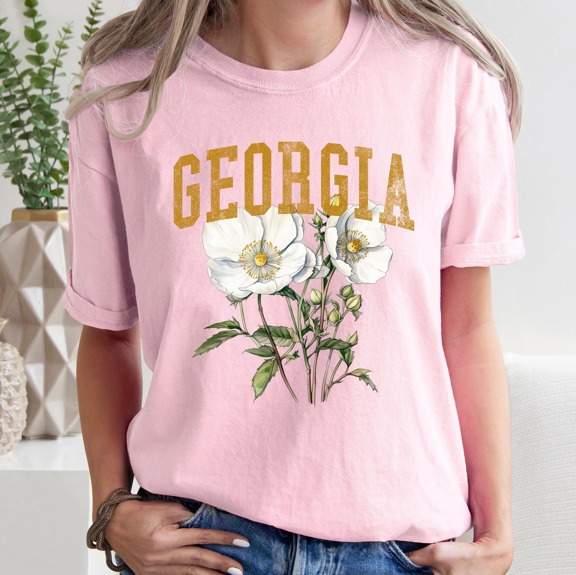 Georgia State Flower Vintage Script Emblem Heritage Peach State Pride Comfort Colors Tee