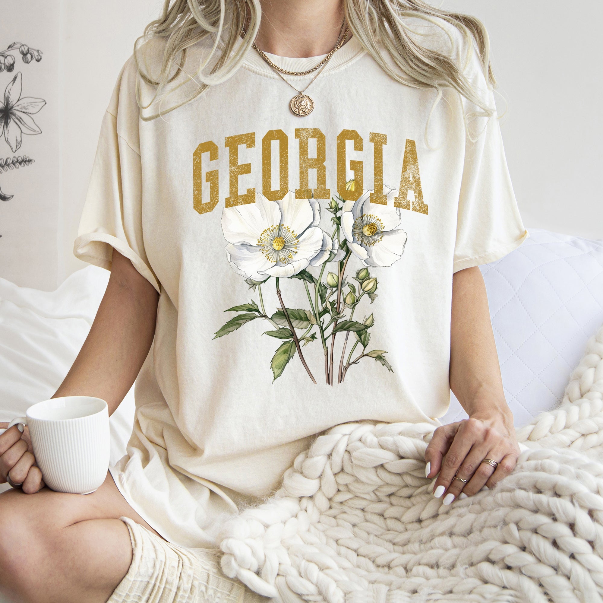 Georgia State Flower Vintage Script Emblem Heritage Peach State Pride Comfort Colors Tee
