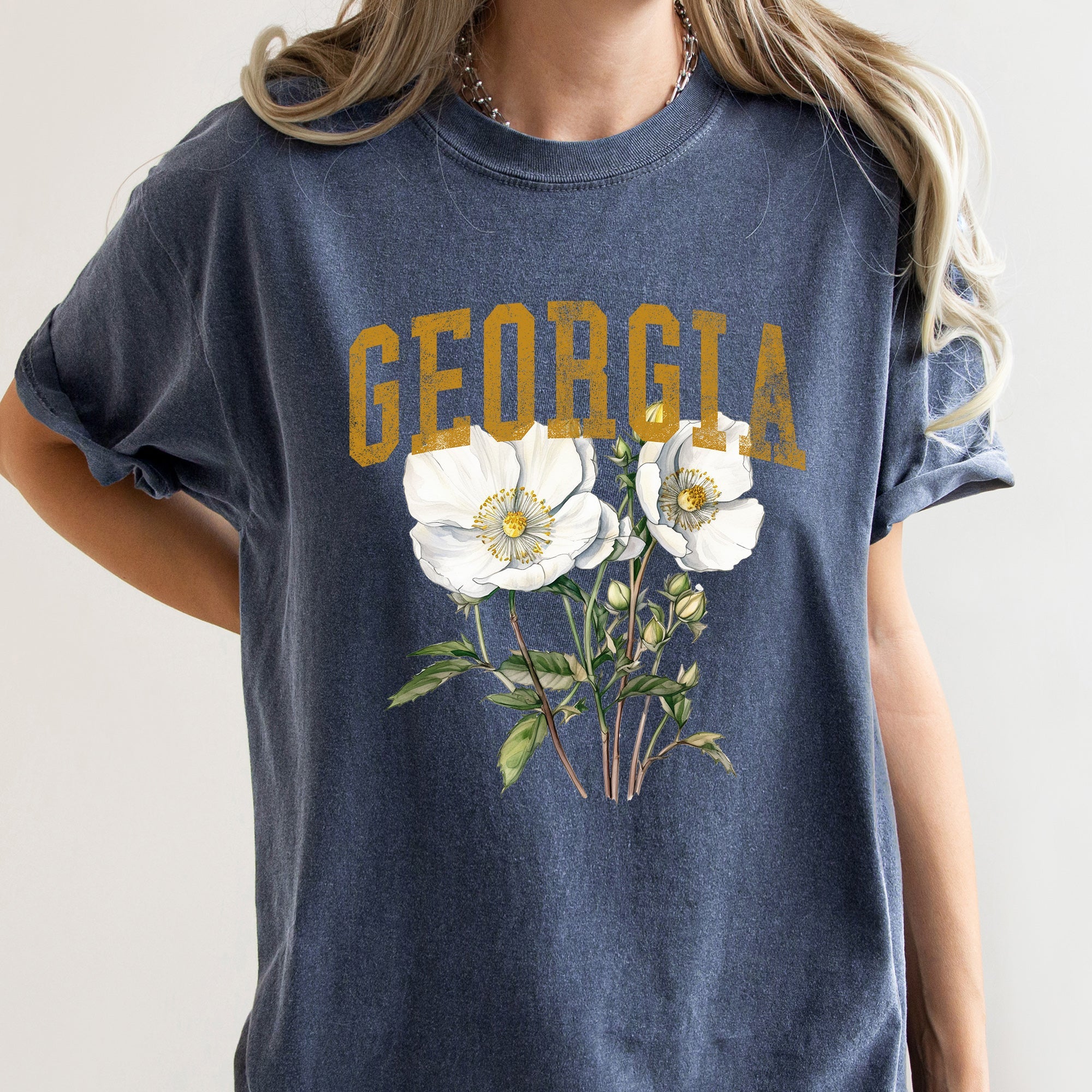 Georgia State Flower Vintage Script Emblem Heritage Peach State Pride Comfort Colors Tee