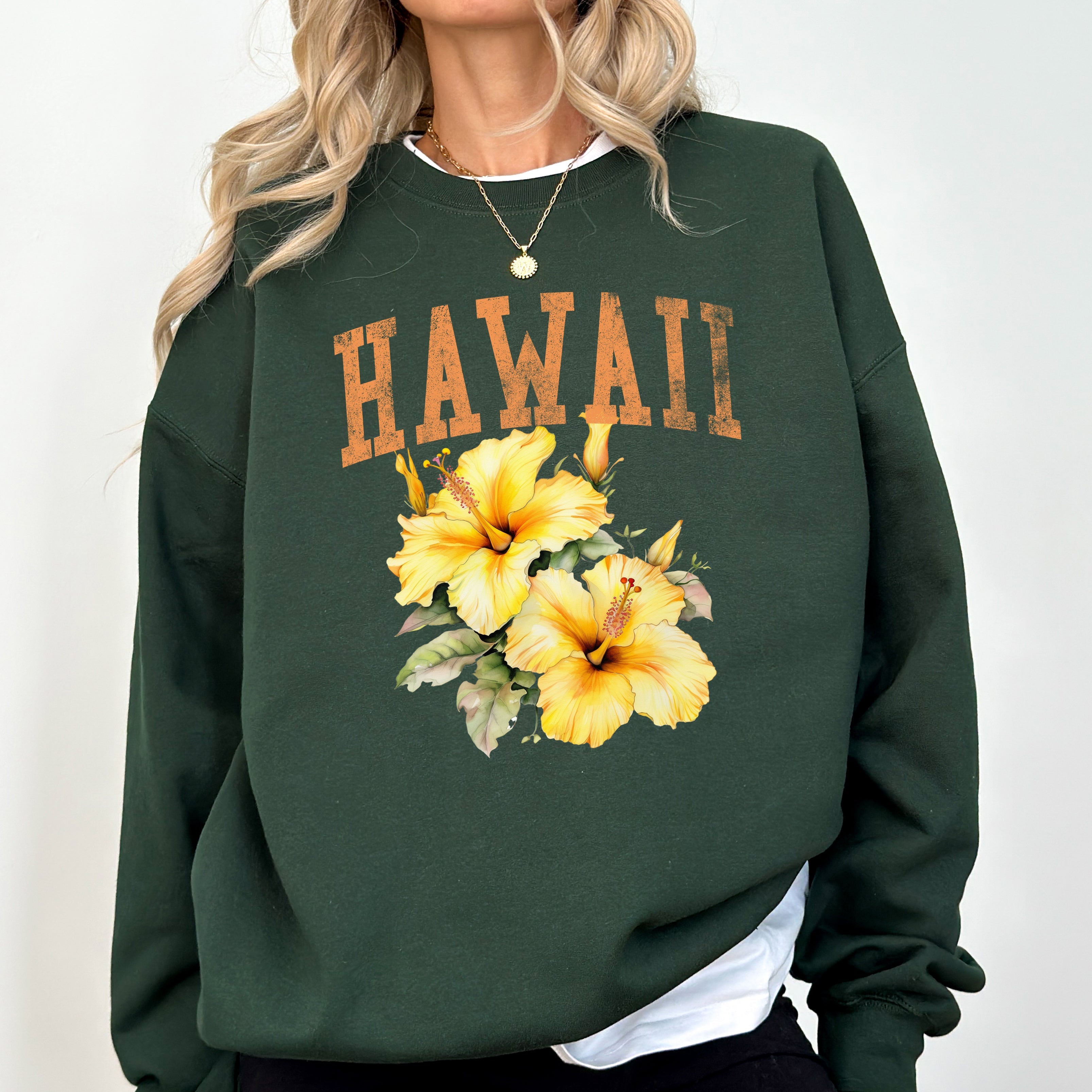 Hawaii State Flower Heritage And Tropical Island Nature Inspired Graphic Sweatshirt