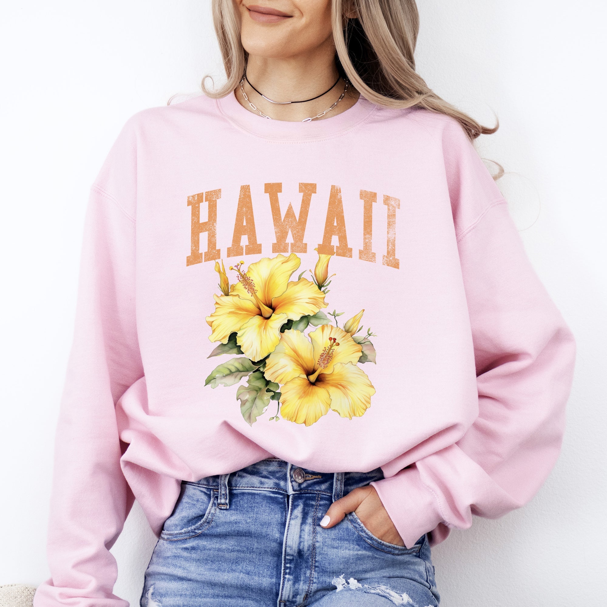 Hawaii State Flower Heritage And Tropical Island Nature Inspired Graphic Sweatshirt