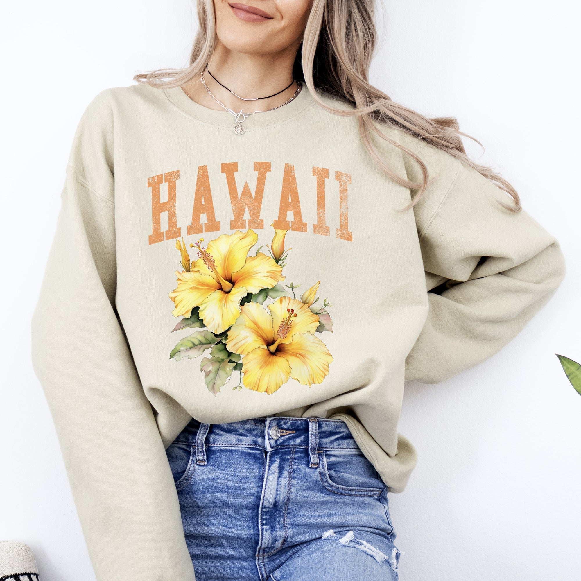 Hawaii State Flower Heritage And Tropical Island Nature Inspired Graphic Sweatshirt