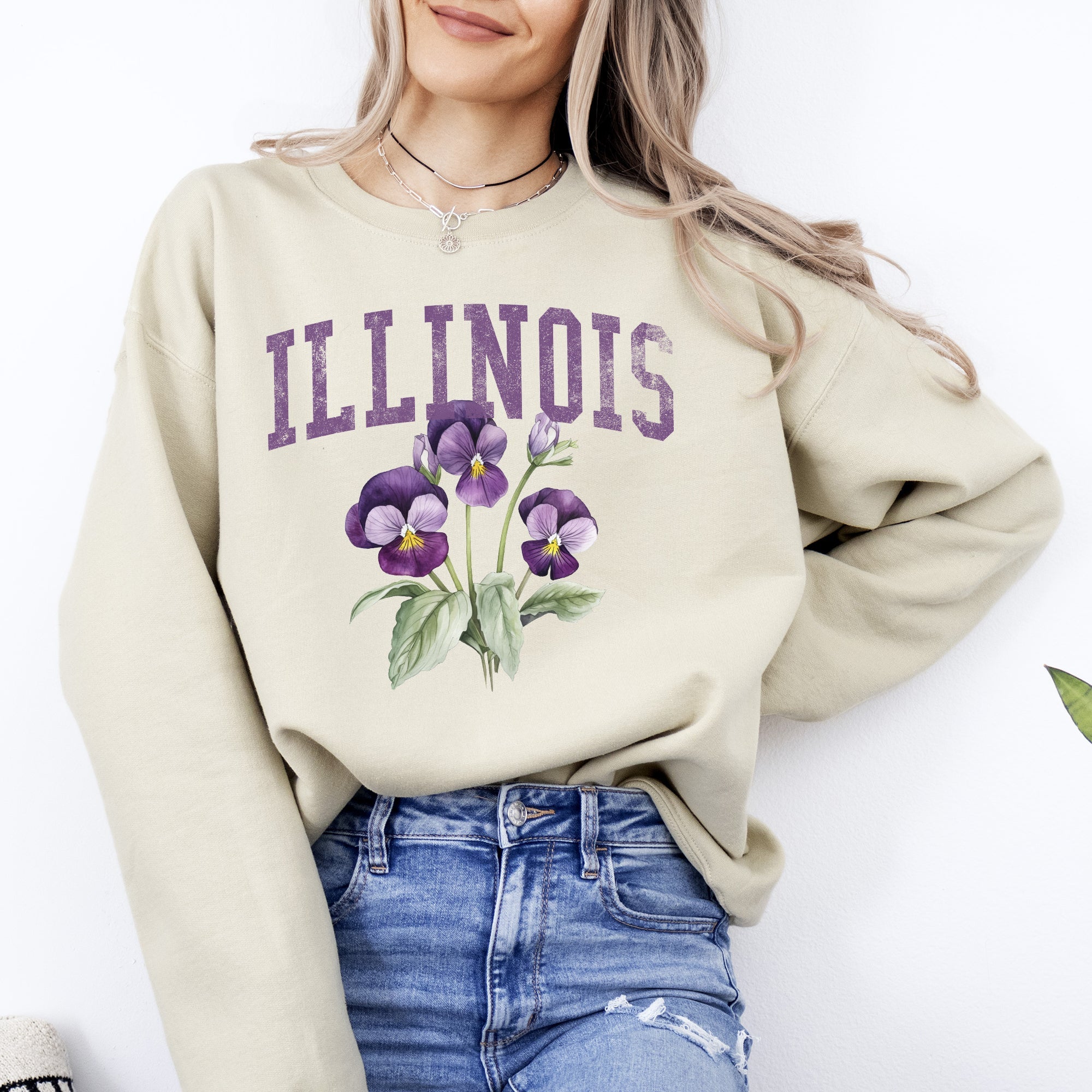 Illinois State Flower Vintage Illustration Emblem Graphic Charm Collection Sweatshirt