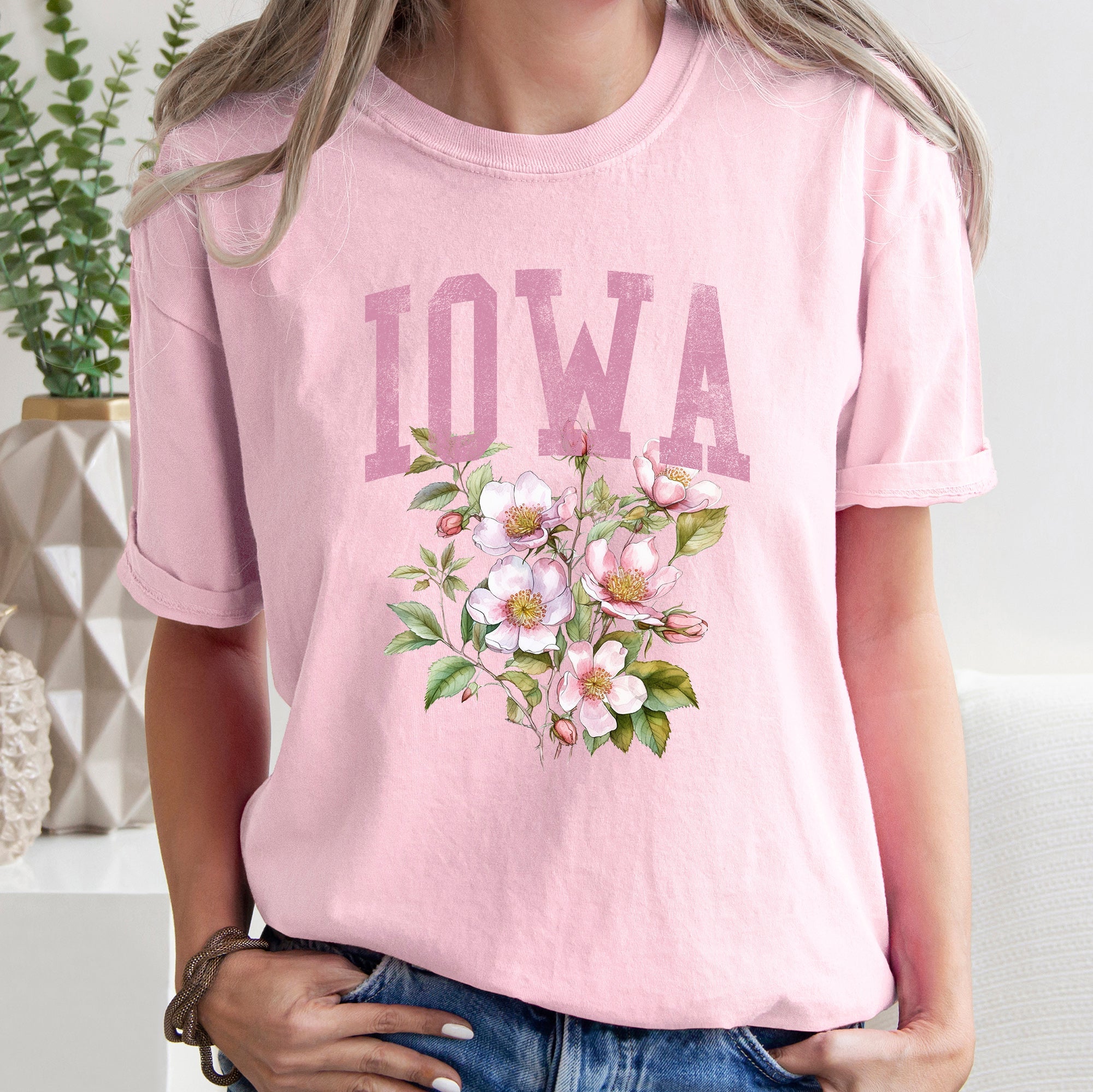 Iowa State Flower Comfort Colors Tee With Vintage Design And Soft Cotton Fabric Material