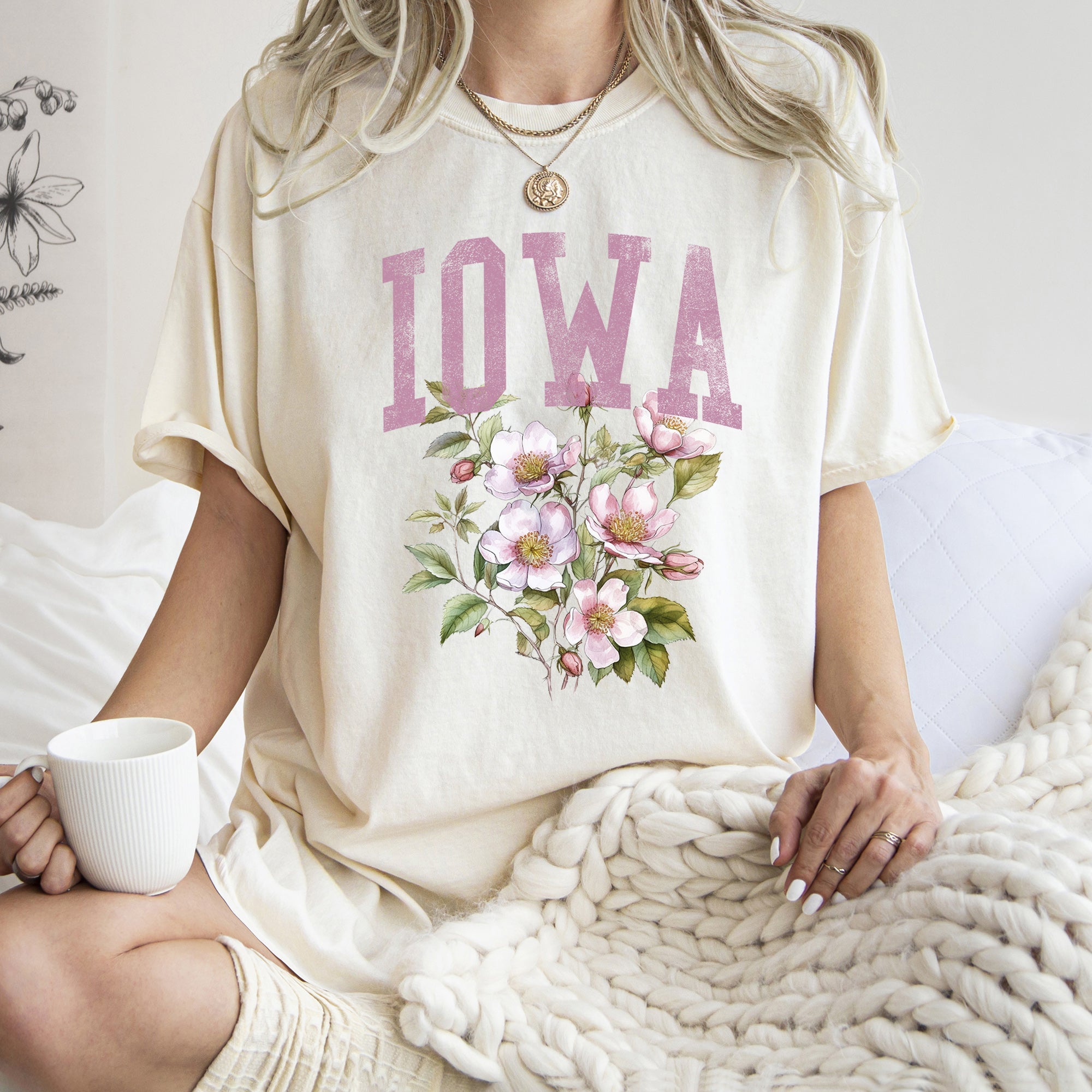 Iowa State Flower Comfort Colors Tee With Vintage Design And Soft Cotton Fabric Material