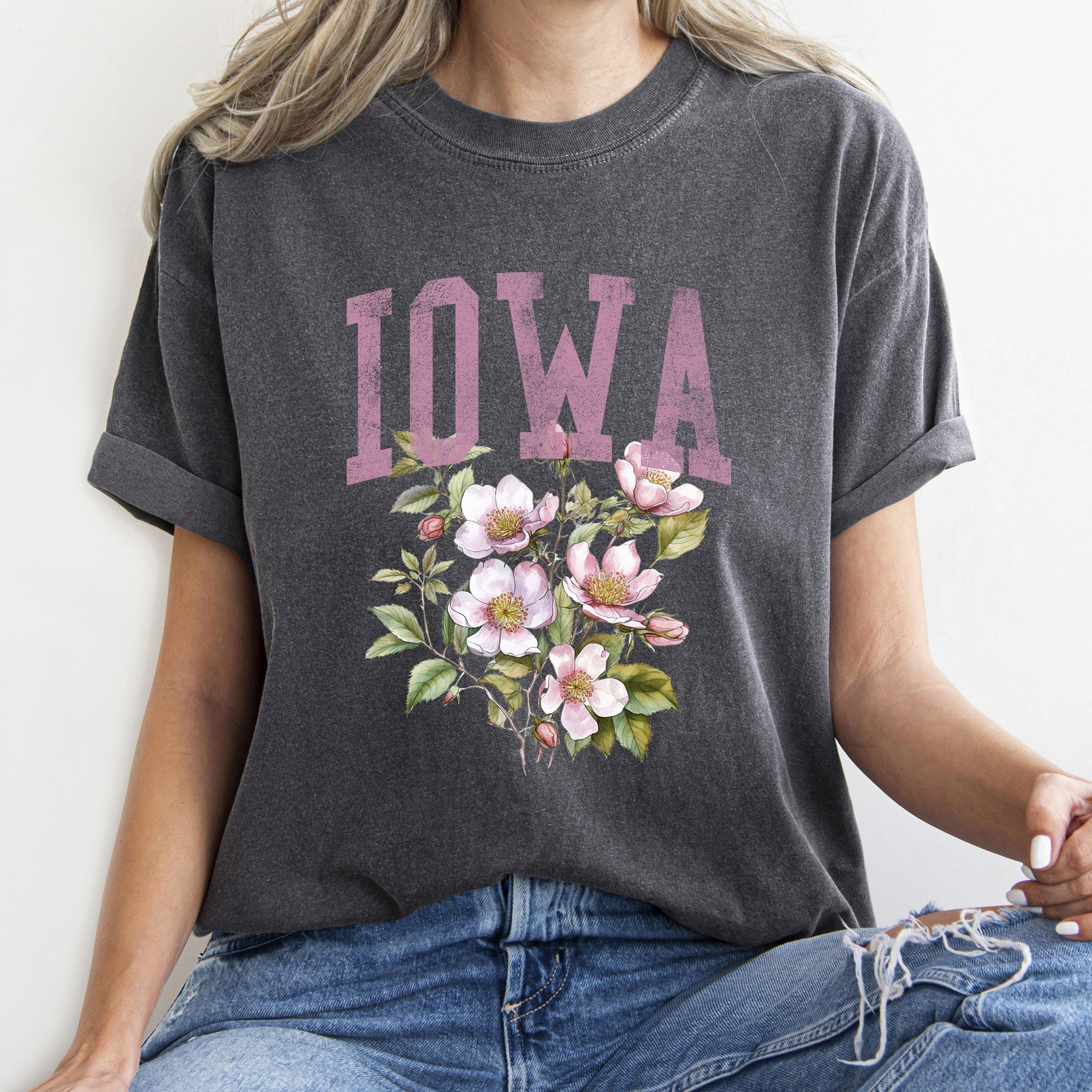 Iowa State Flower Comfort Colors Tee With Vintage Design And Soft Cotton Fabric Material