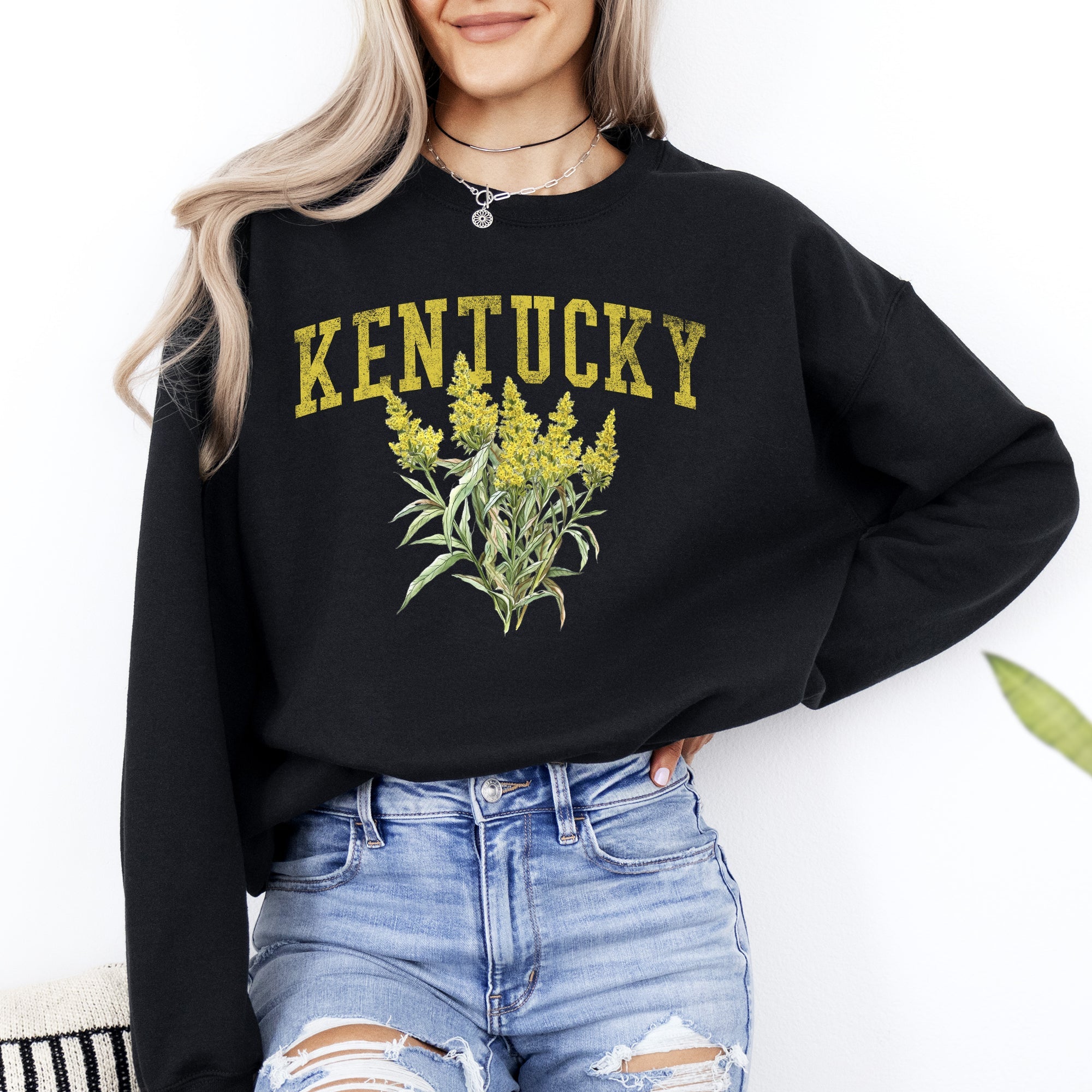 Kentucky State Flower Emblem Illustration Featuring Bold State Pride Script and Vintage Heraldic Crest Sweatshirt
