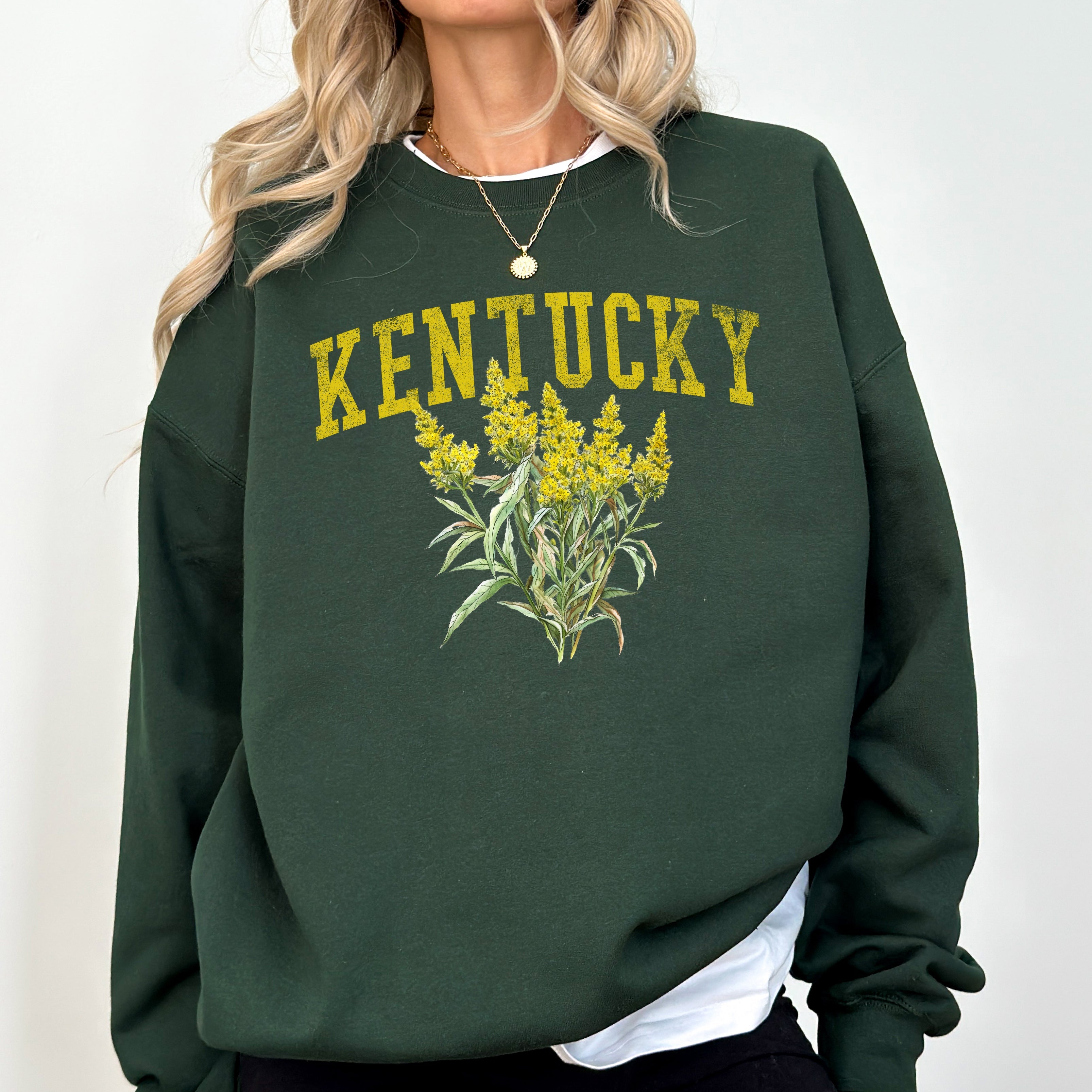 Kentucky State Flower Emblem Illustration Featuring Bold State Pride Script and Vintage Heraldic Crest Sweatshirt