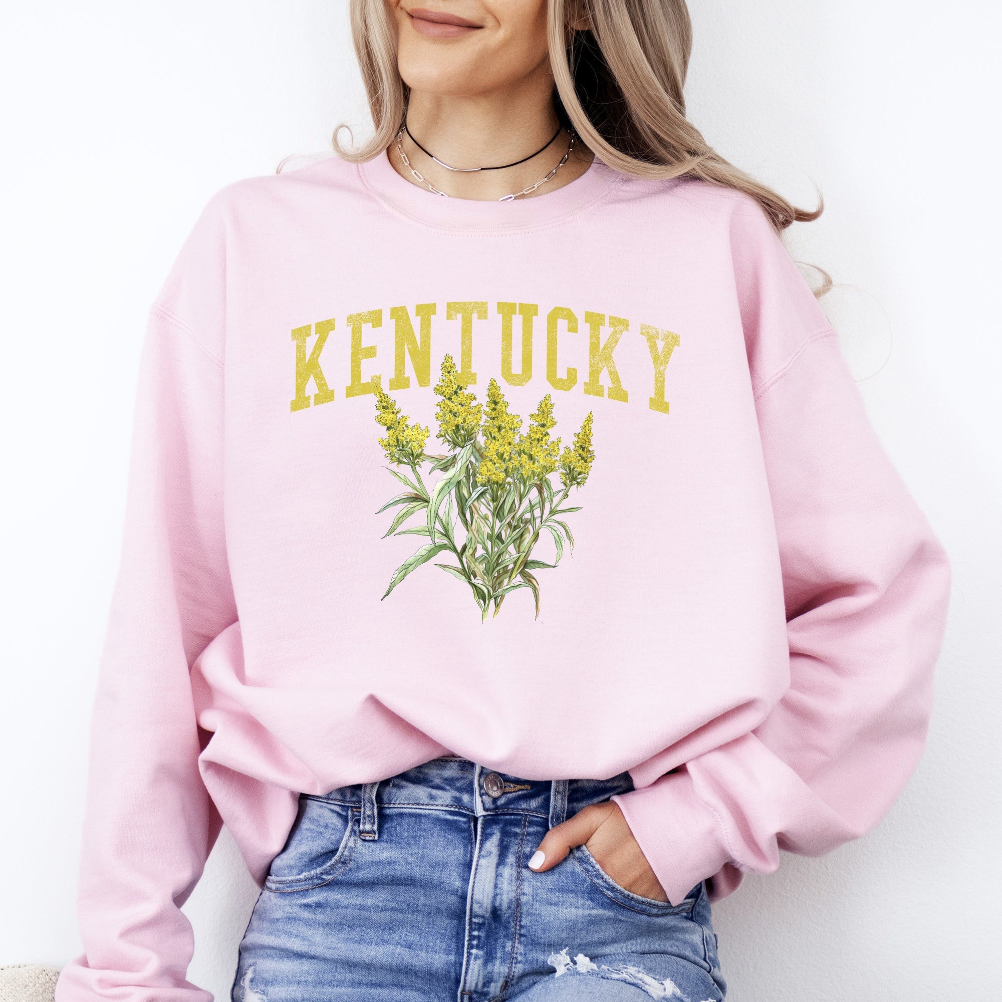 Kentucky State Flower Emblem Illustration Featuring Bold State Pride Script and Vintage Heraldic Crest Sweatshirt