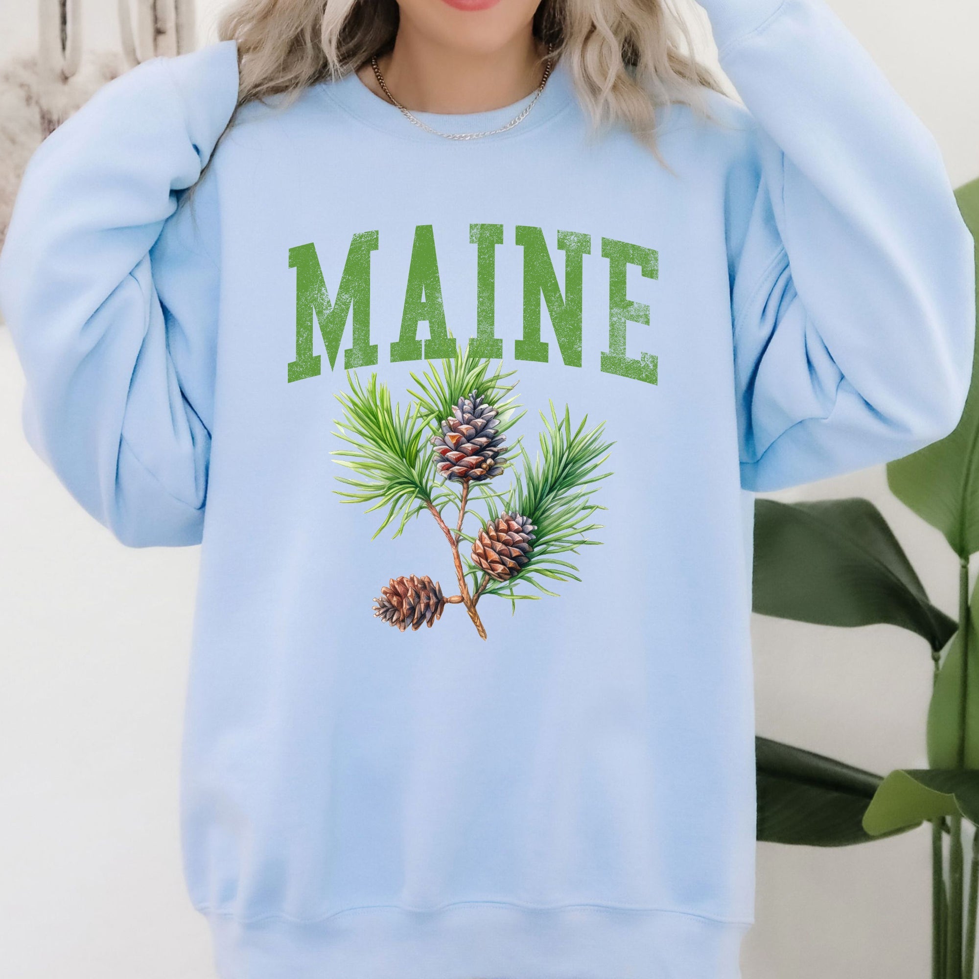 Maine State Flower Pine Cone And Tassel Heritage Edition Premium Graphic Sweatshirt