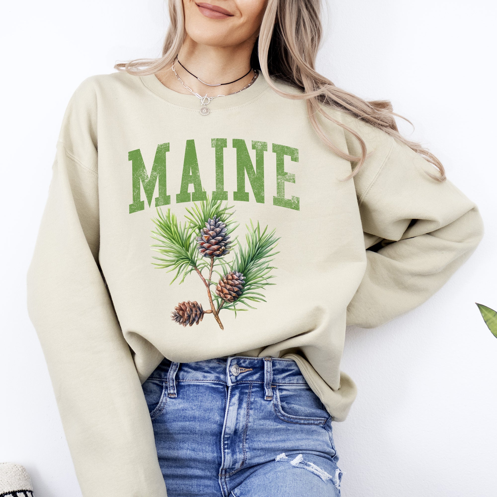 Maine State Flower Pine Cone And Tassel Heritage Edition Premium Graphic Sweatshirt