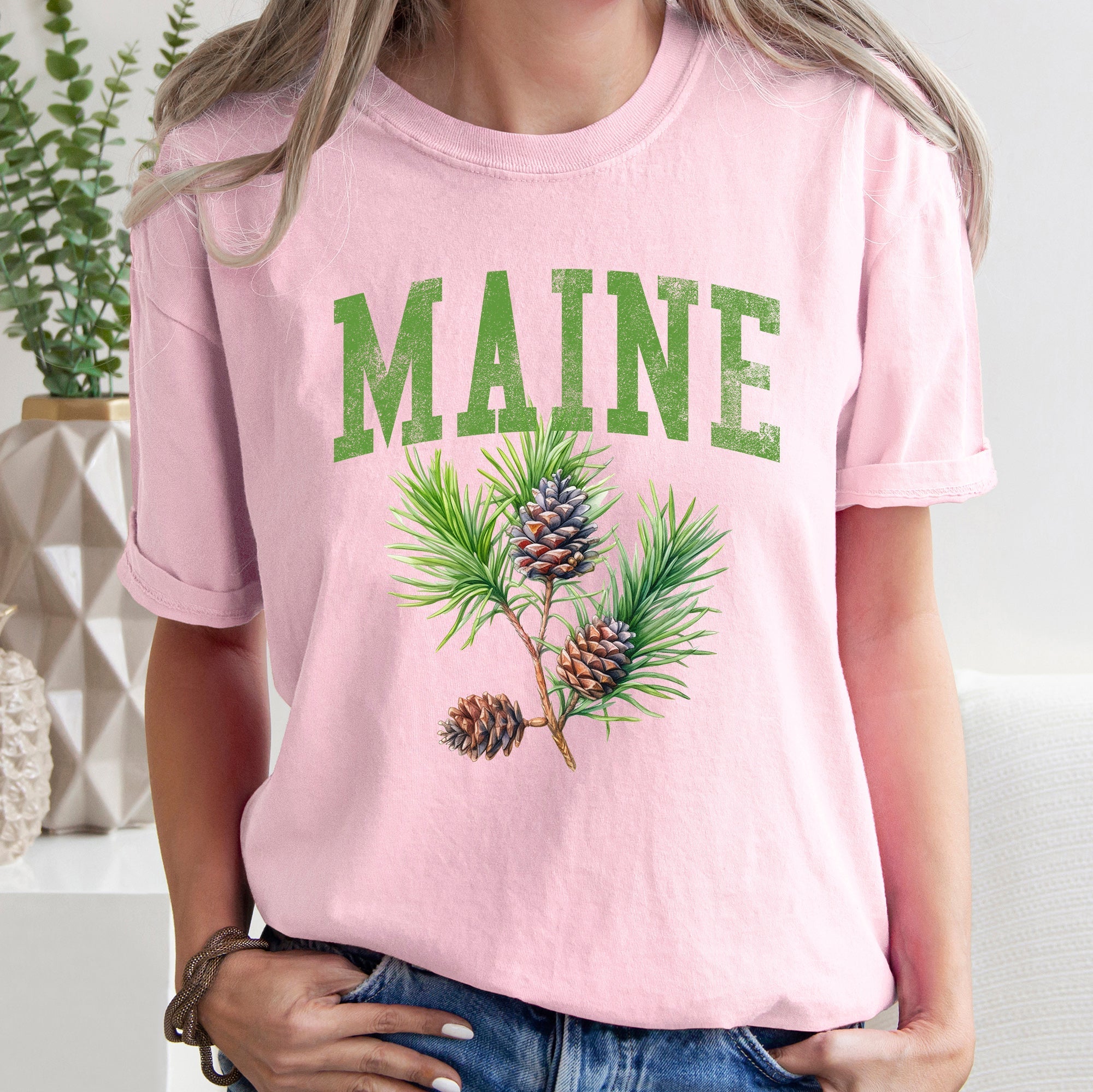 Maine State Flower Vintage Illustration Adventure Collection Edition Comfort Colors Tee