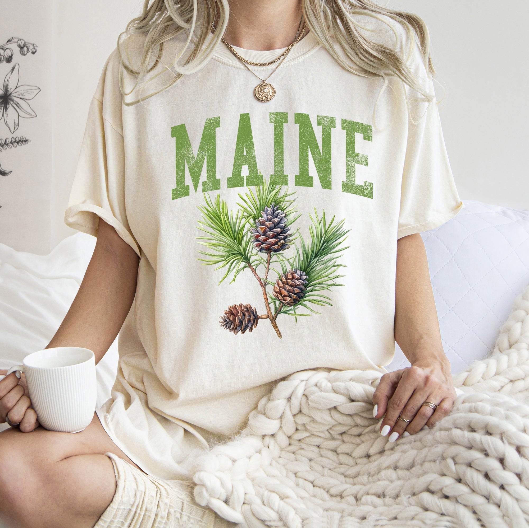 Maine State Flower Vintage Illustration Adventure Collection Edition Comfort Colors Tee