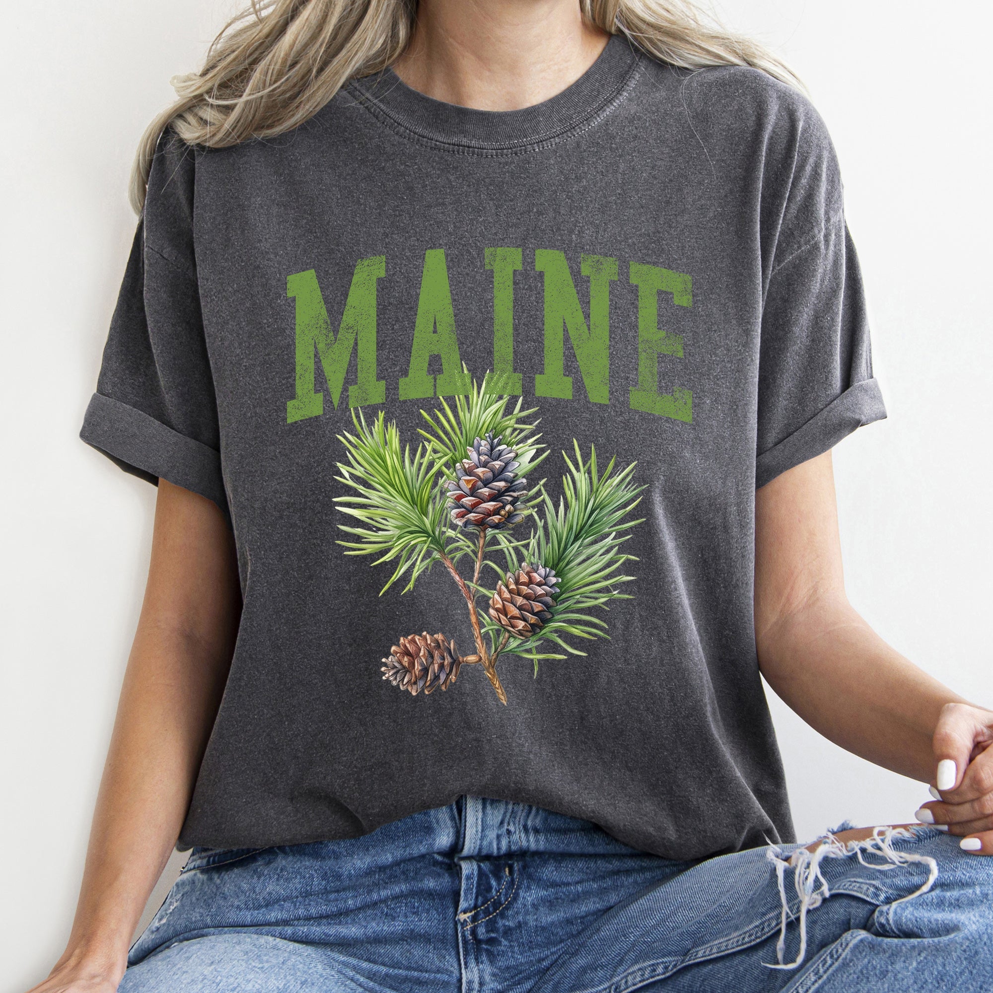 Maine State Flower Vintage Illustration Adventure Collection Edition Comfort Colors Tee
