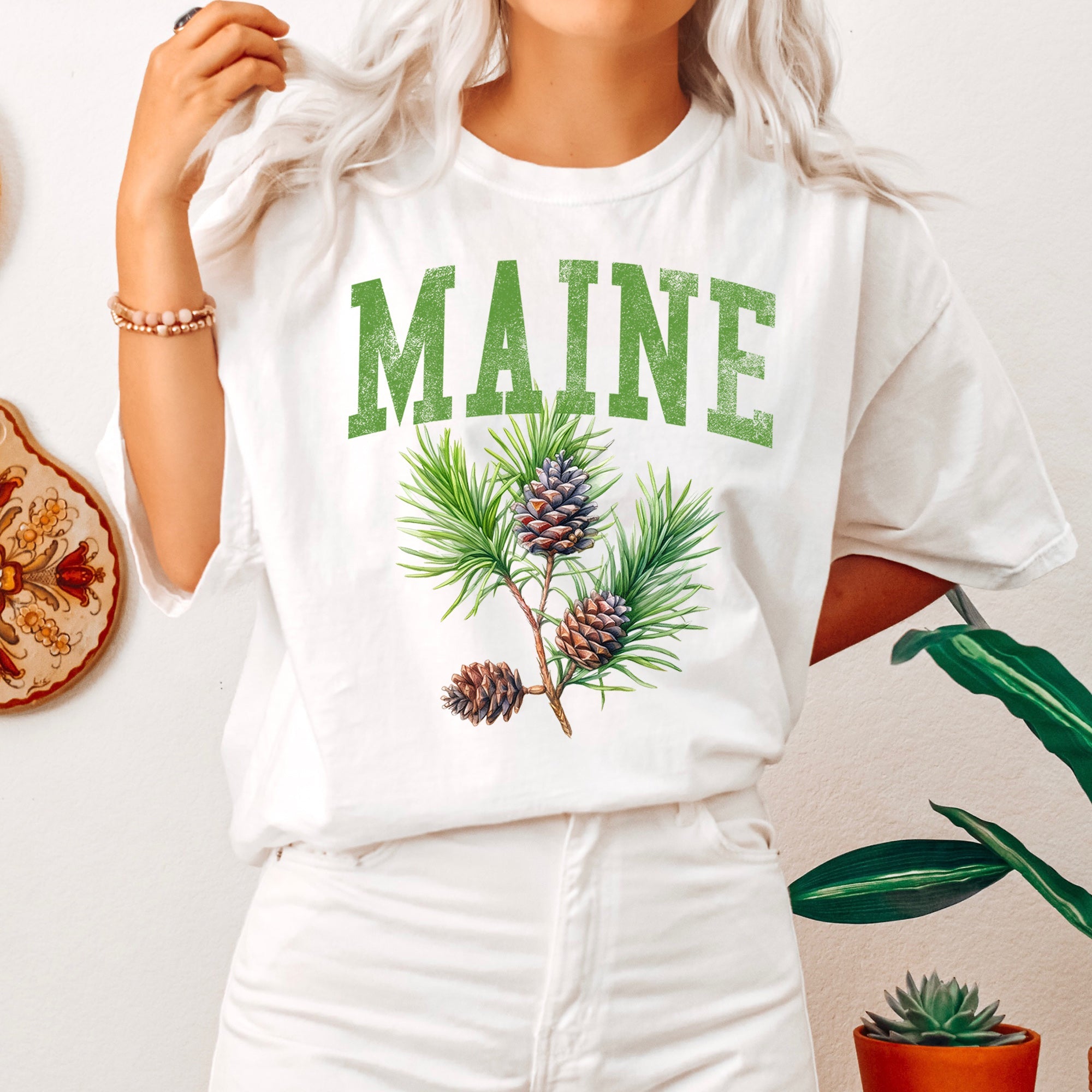 Maine State Flower Vintage Illustration Adventure Collection Edition Comfort Colors Tee
