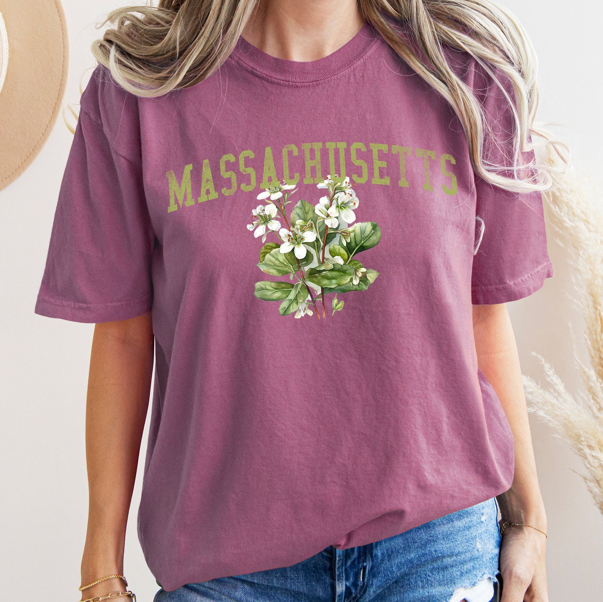 Massachusetts State Flower Vintage Botanical Illustration Artwork Comfort Colors Tee