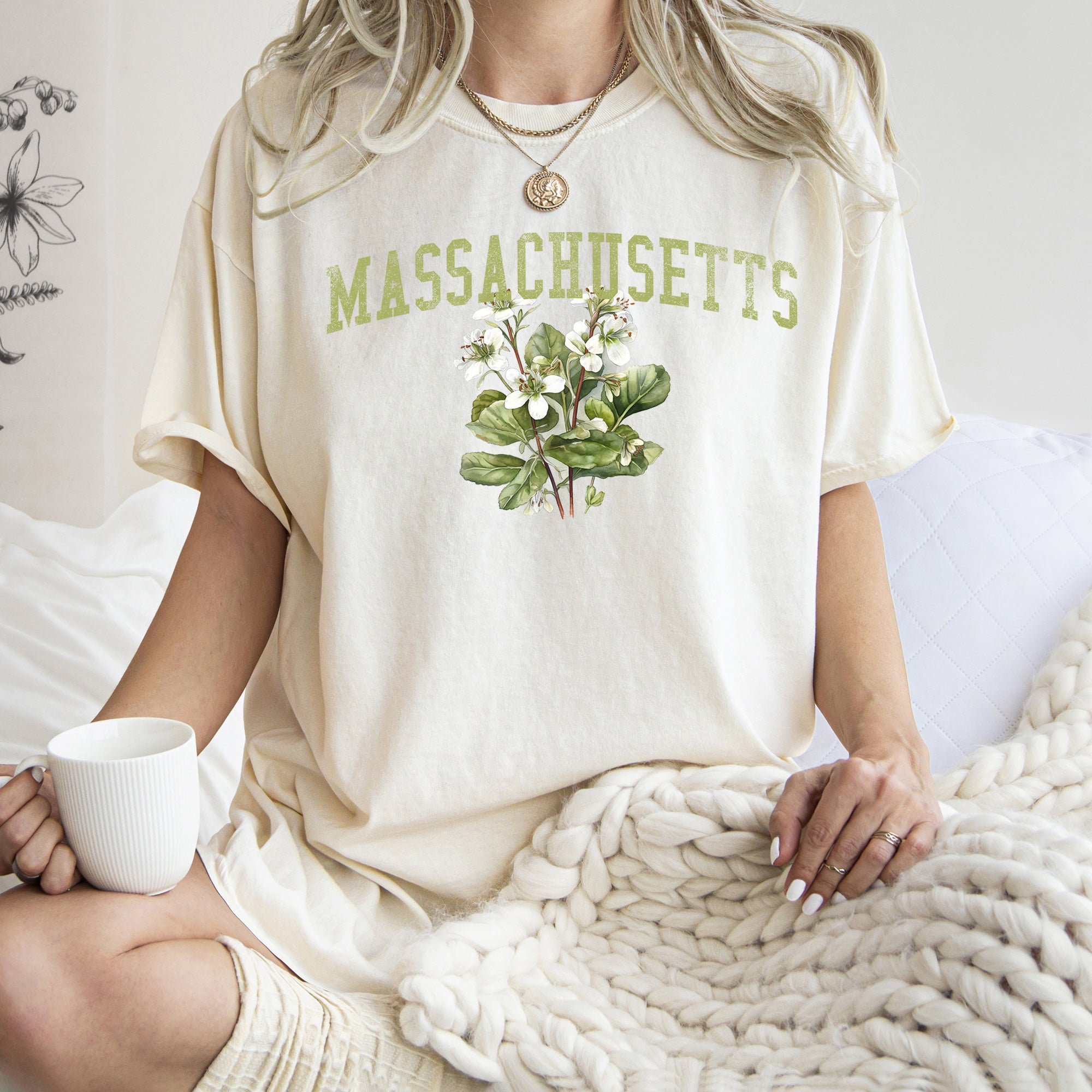 Massachusetts State Flower Vintage Botanical Illustration Artwork Comfort Colors Tee