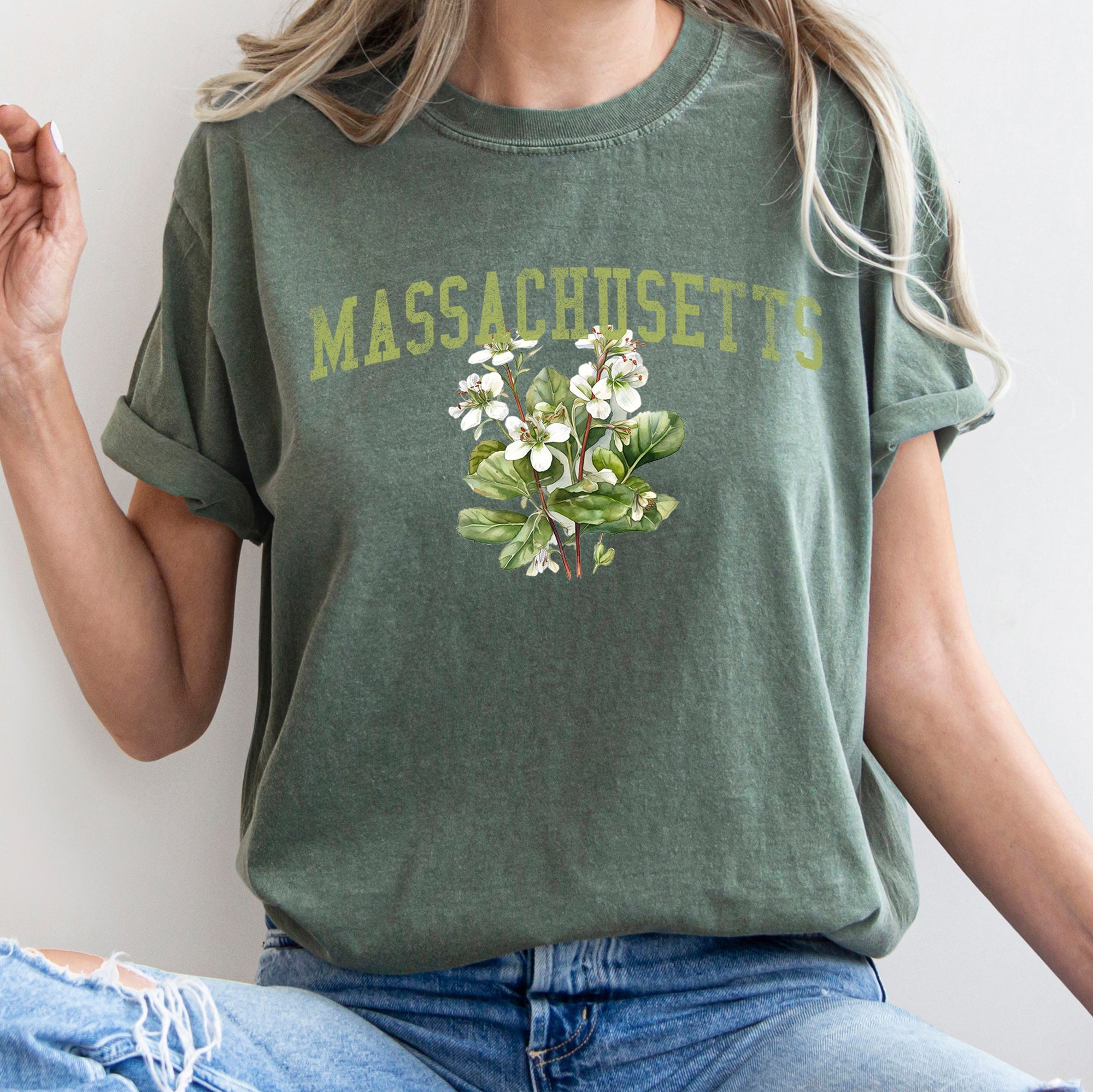 Massachusetts State Flower Vintage Botanical Illustration Artwork Comfort Colors Tee