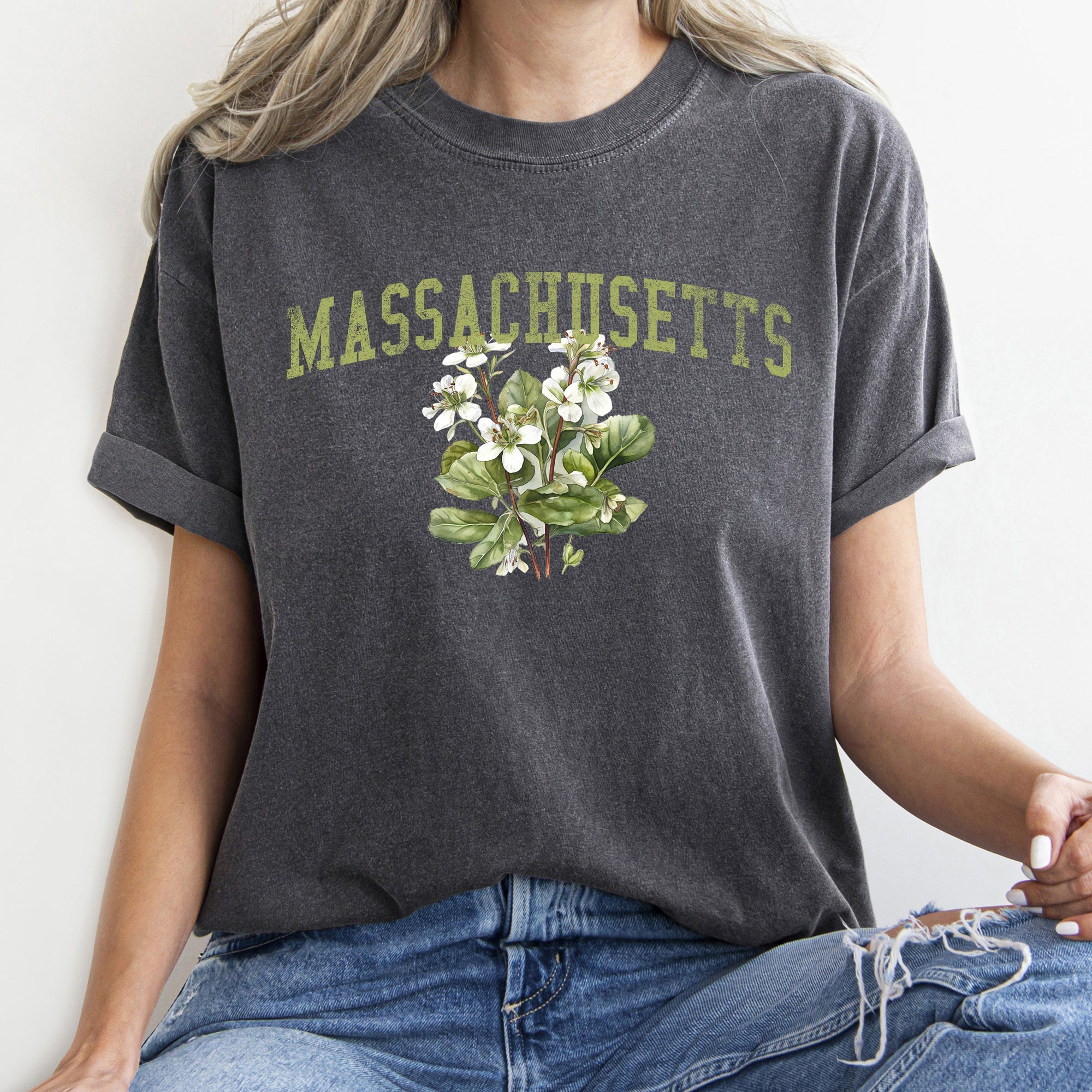 Massachusetts State Flower Vintage Botanical Illustration Artwork Comfort Colors Tee