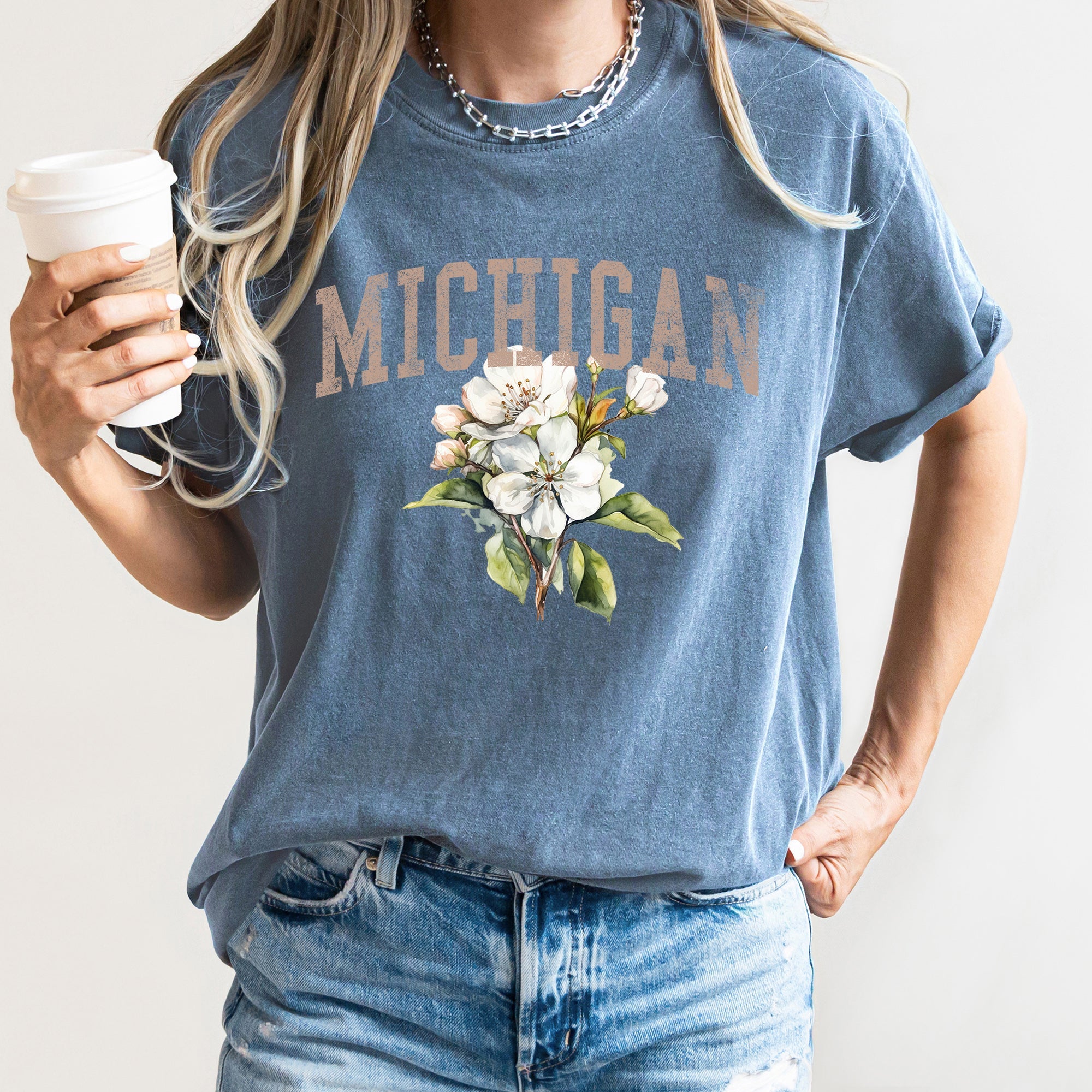 Michigan State Flower Vintage Script Emblem Florals Spartan Pride Crest Edition Comfort Colors Tee
