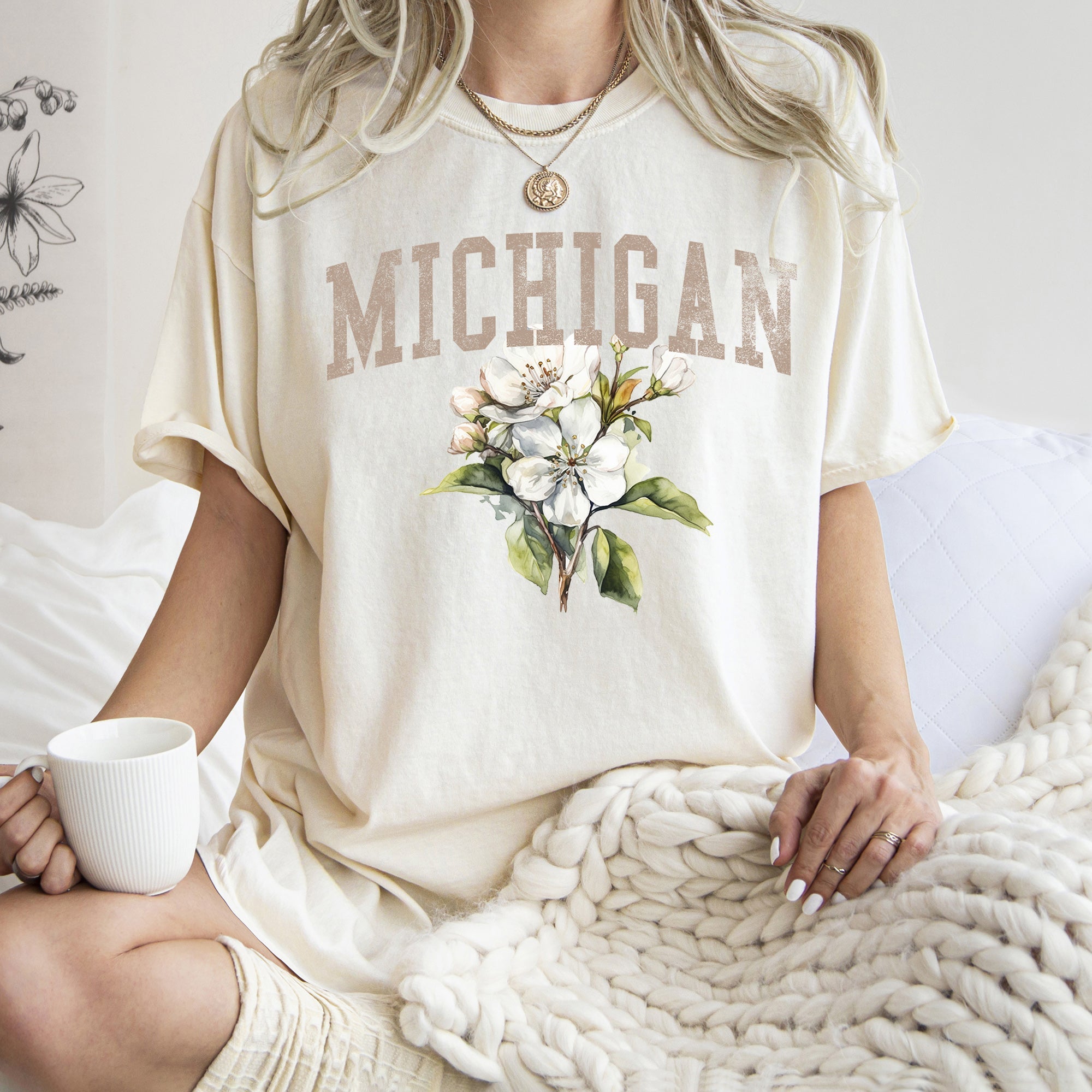 Michigan State Flower Vintage Script Emblem Florals Spartan Pride Crest Edition Comfort Colors Tee